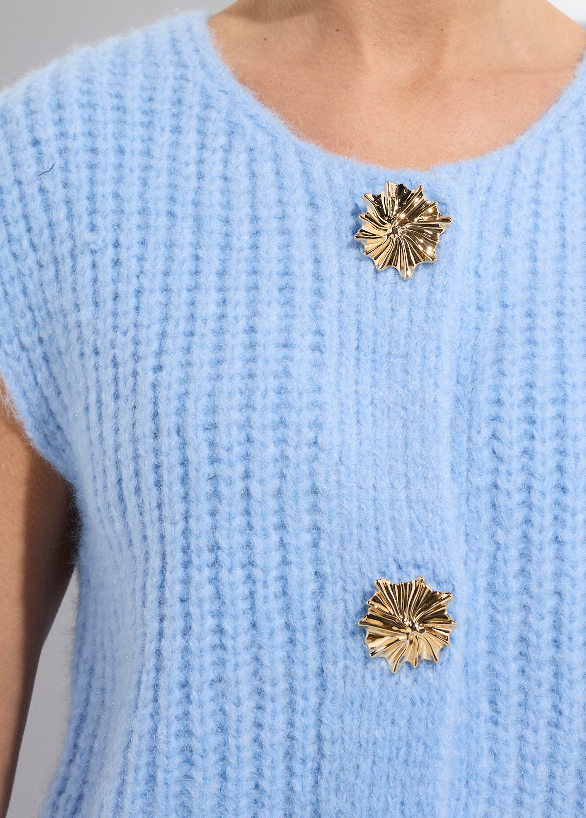 Gilet sans manches avec boutons bijoux Femme Bleu IA-AR1082 DE1