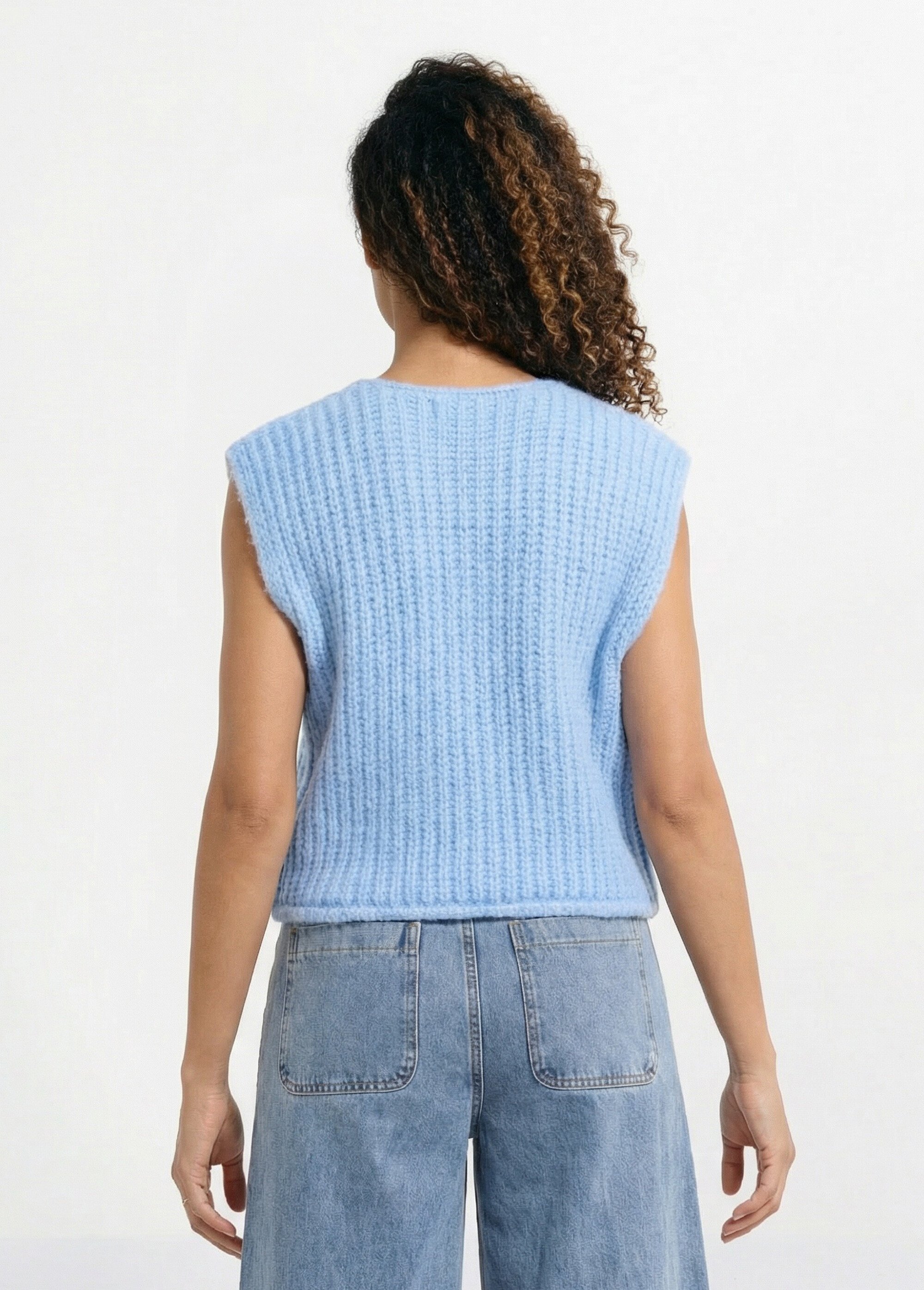 Gilet sans manches avec boutons bijoux Femme Bleu IA-AR1082 DO1