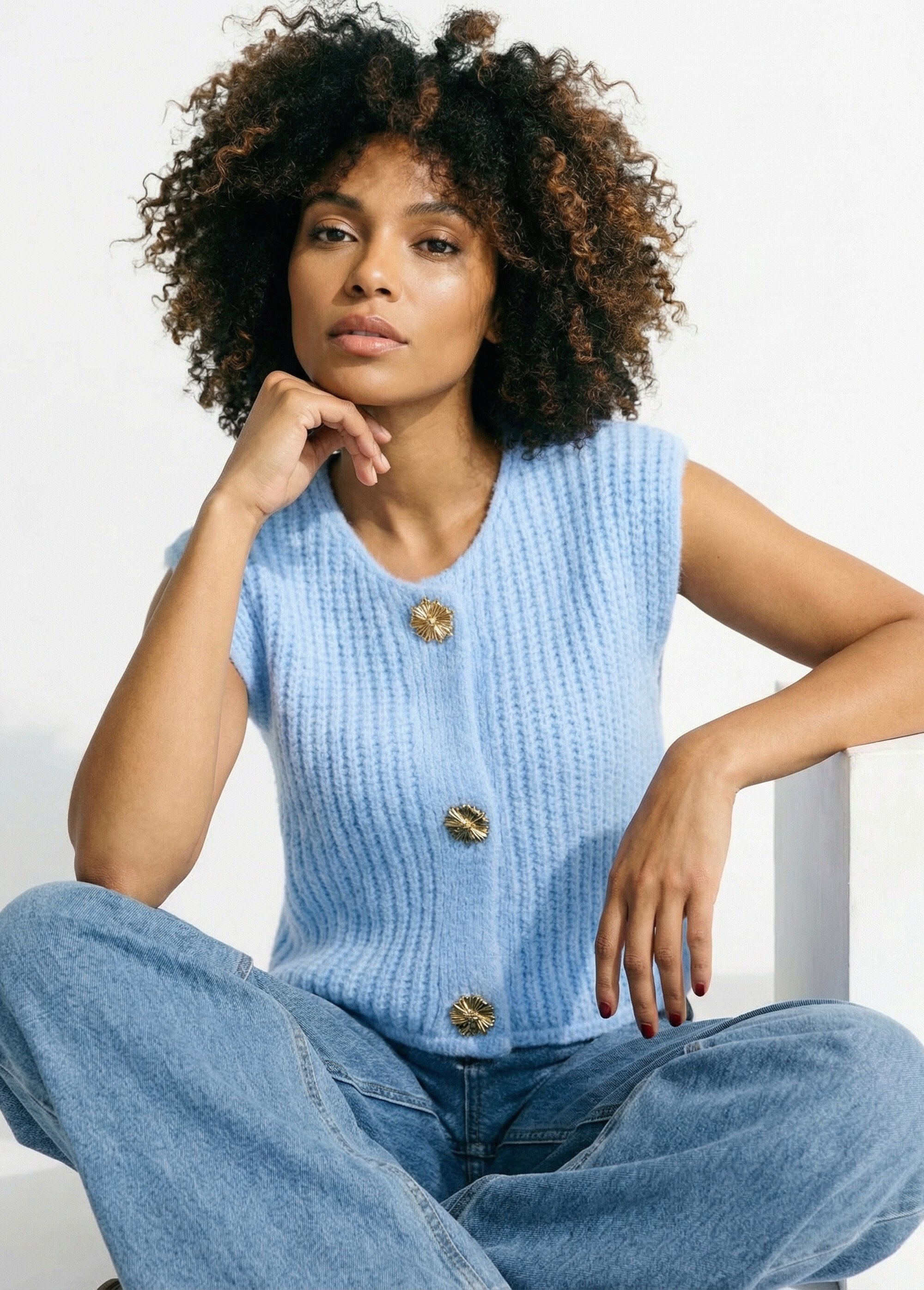 Gilet sans manches avec boutons bijoux Femme Bleu IA-AR1082 MV1