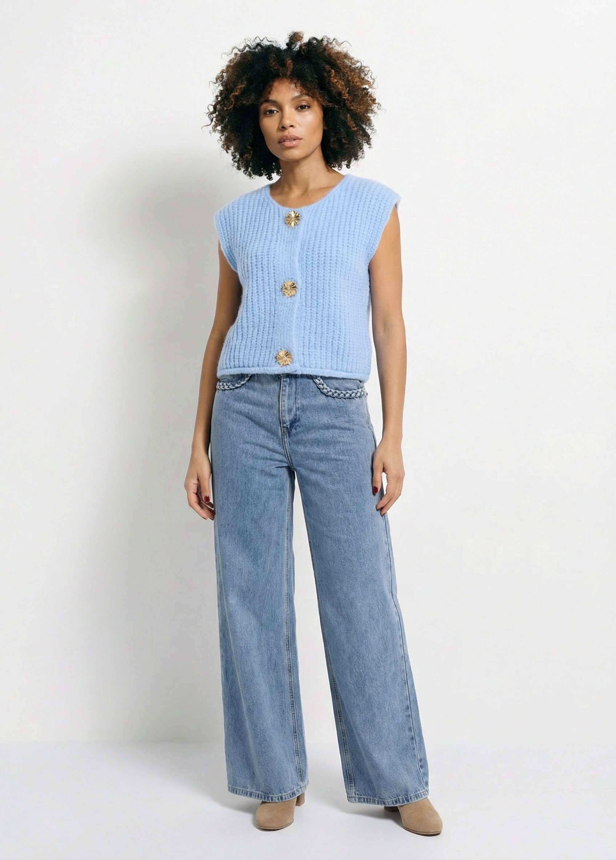 Gilet sans manches avec boutons bijoux Femme Bleu IA-AR1082 SF1