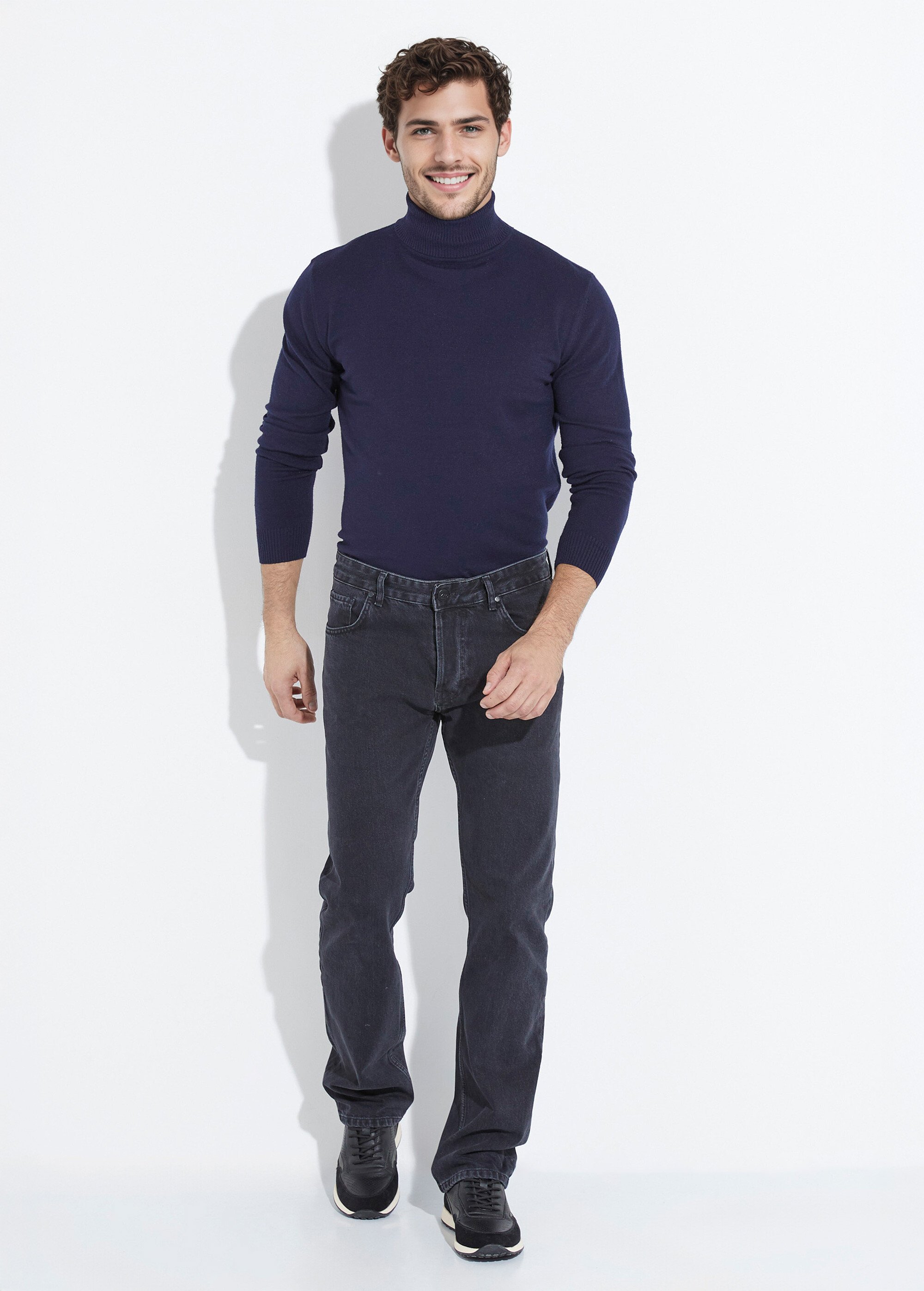 Jean denim 5 poches bas resserré, foncé 1G Homme Noir IKA4090 SF1