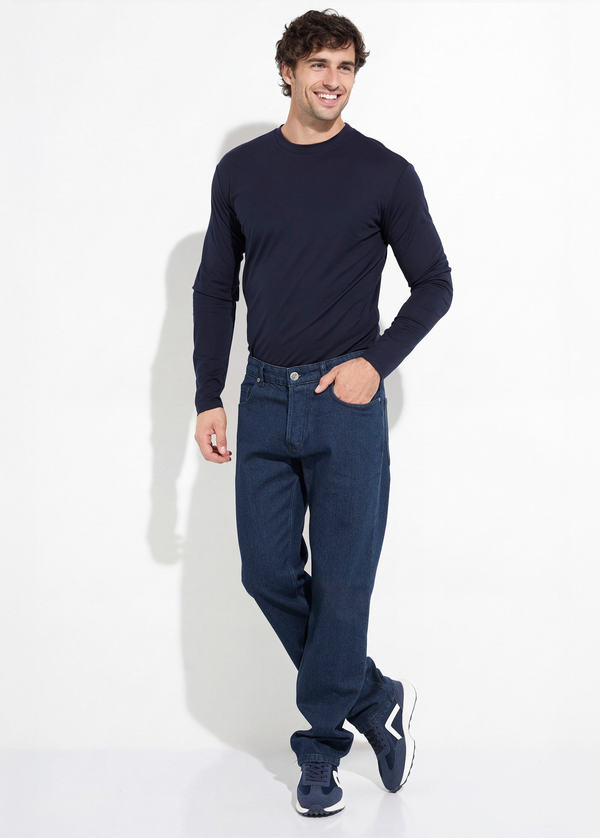 Jean large 5 poches en denim brut coupe Homme Bleu IKA4085 MV1