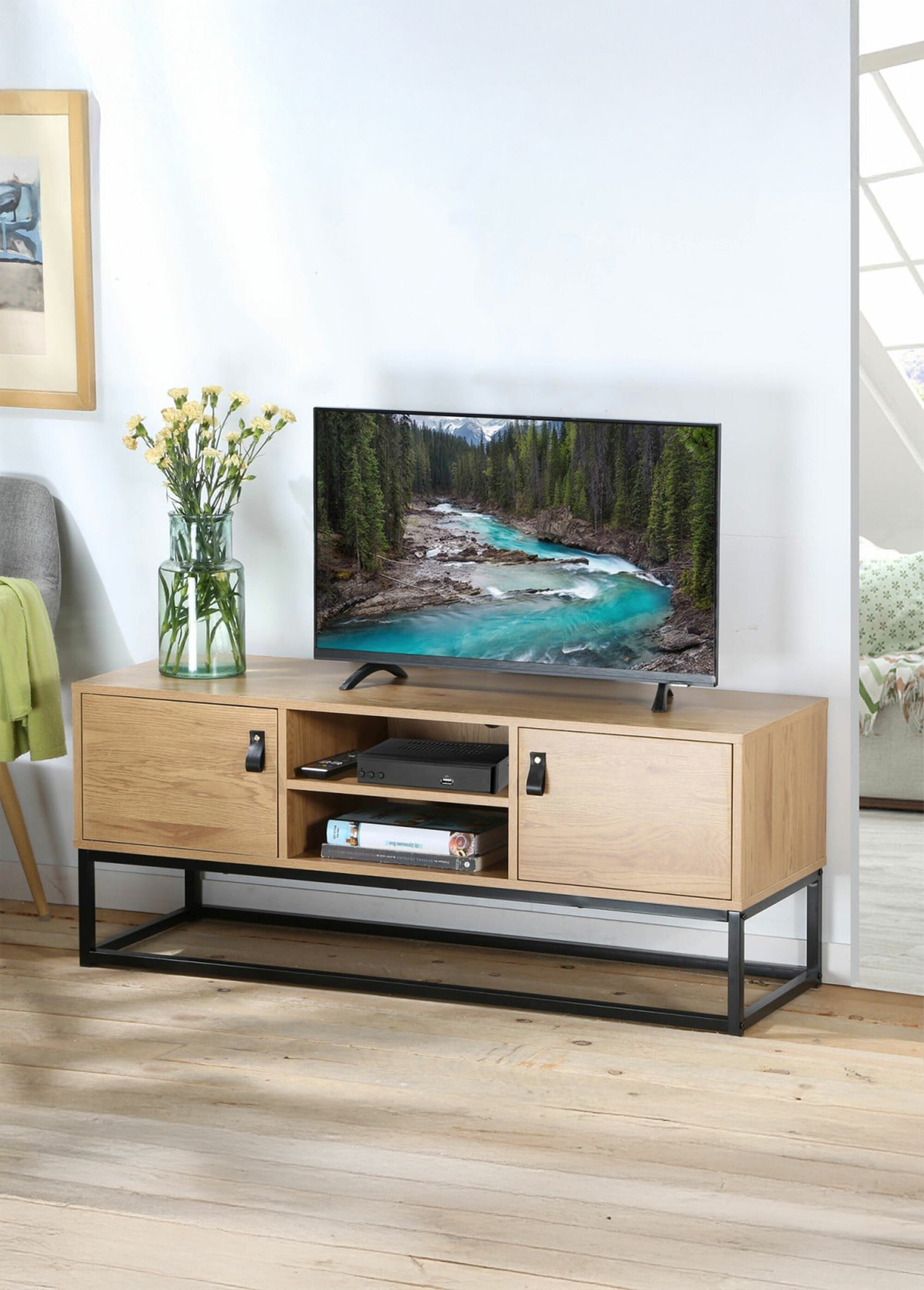 JILL Meuble TV bois effet chêne et métal BOIS FONCE CAL-12370133 SI1
