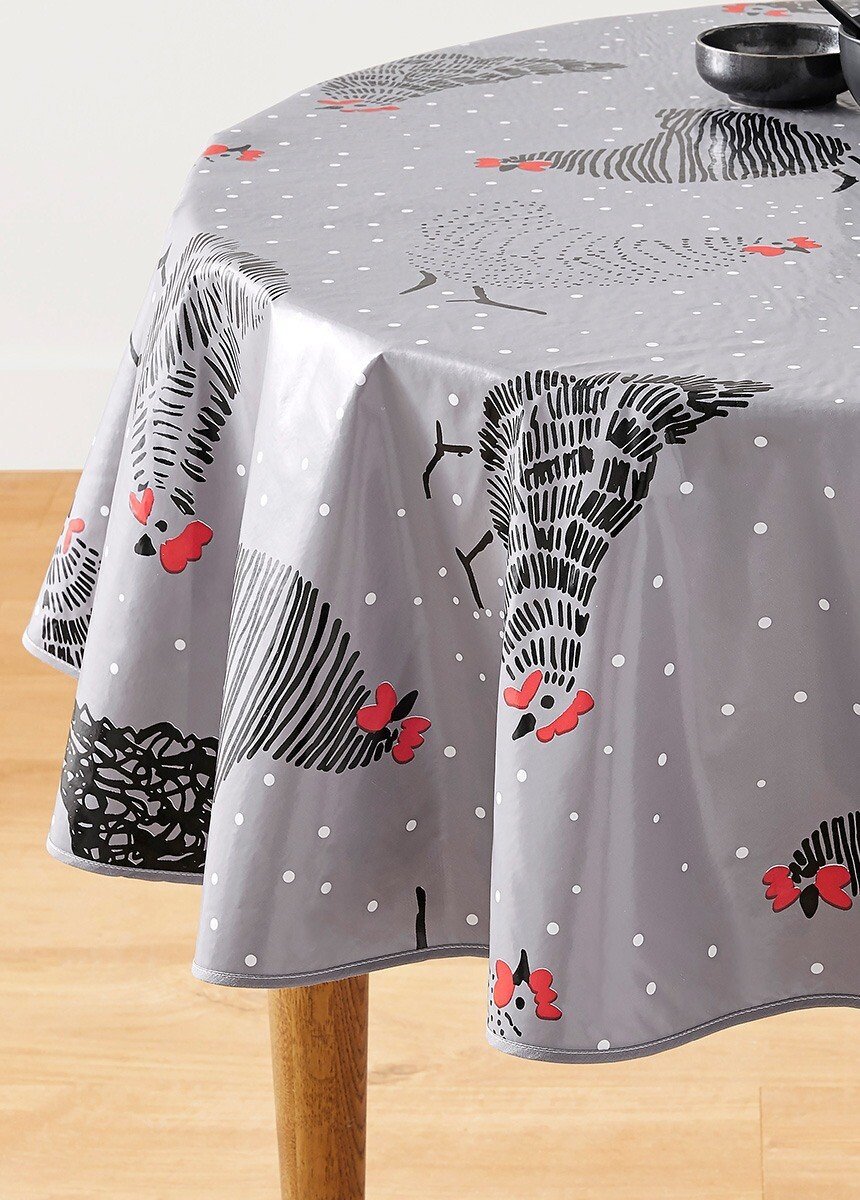 Nappe toile cirée imprimé poules Gris RETAKE CA1