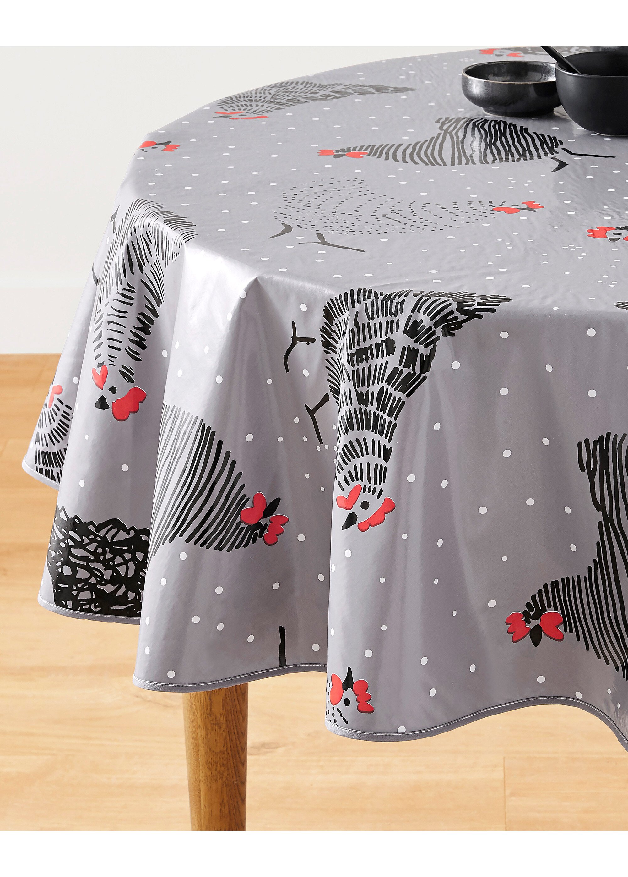 Nappe toile cirée imprimé poules Gris RETAKE FA1