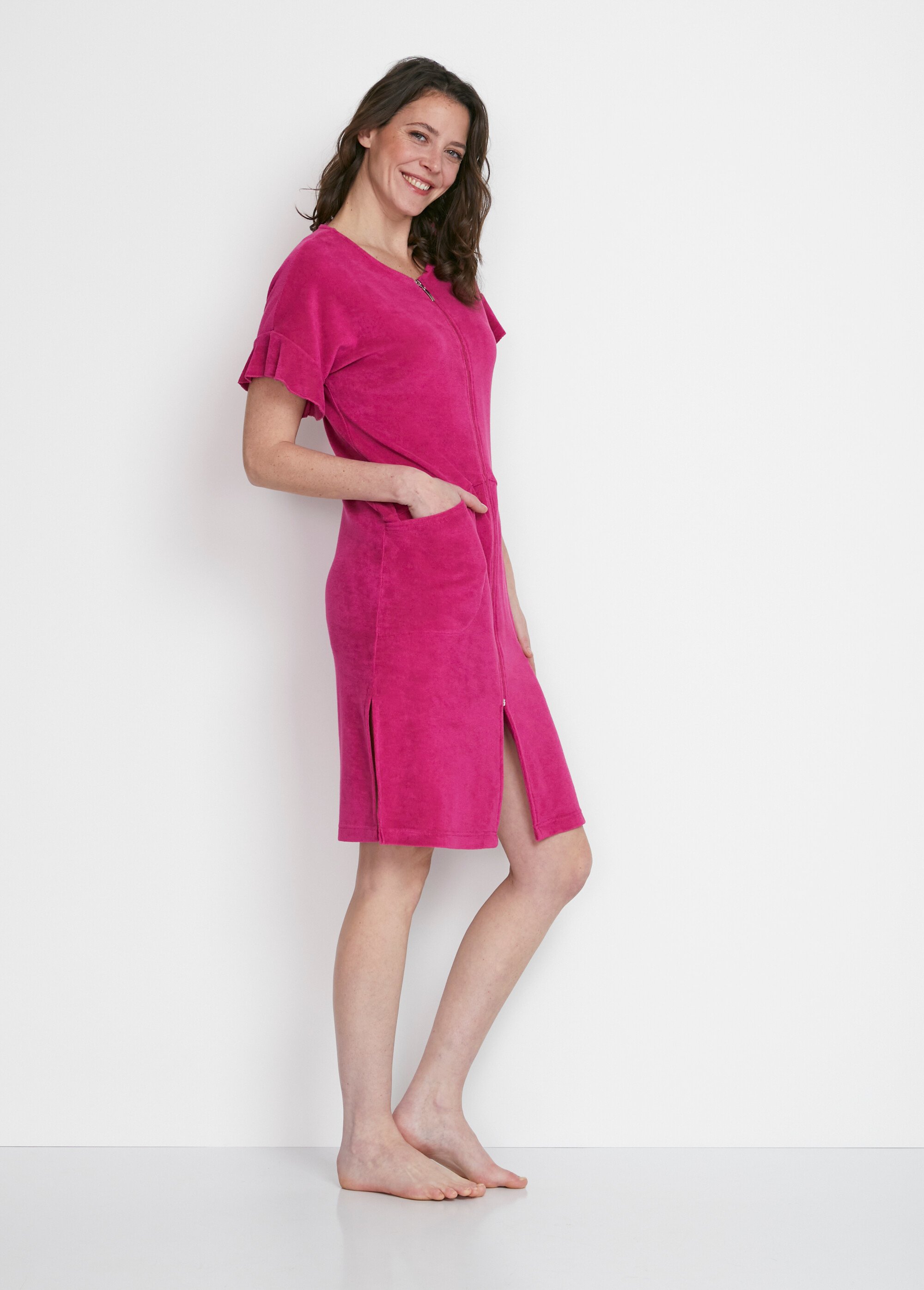 Peignoir de bain coton uni zippé Femme Rose SNOW DR1