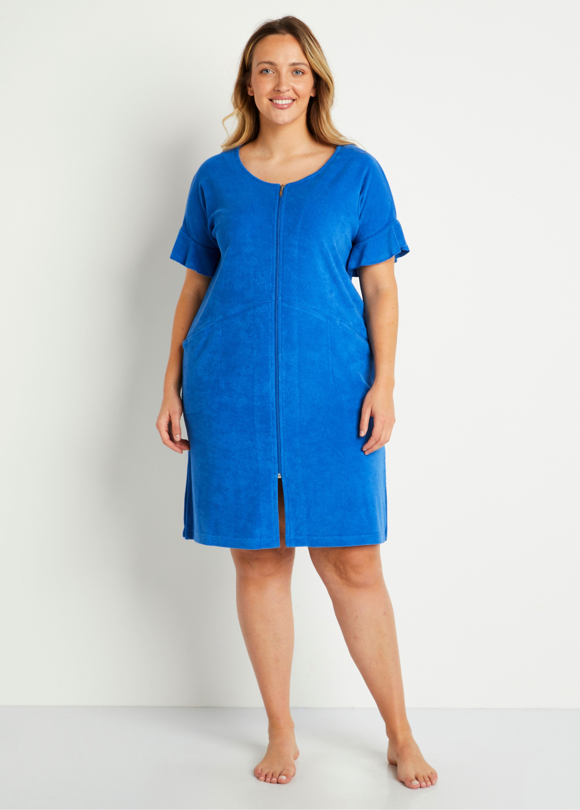 Peignoir de bain coton uni zippé