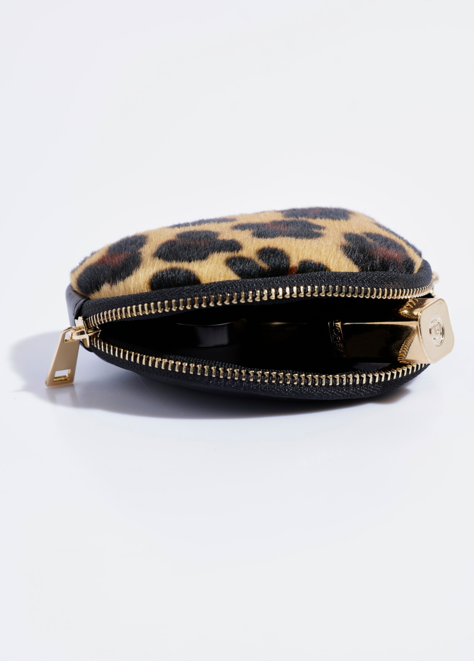 Porte-monnaie demi-lune en cuir, léopard Femme Beige AE-FLZE8006LMDG DE1