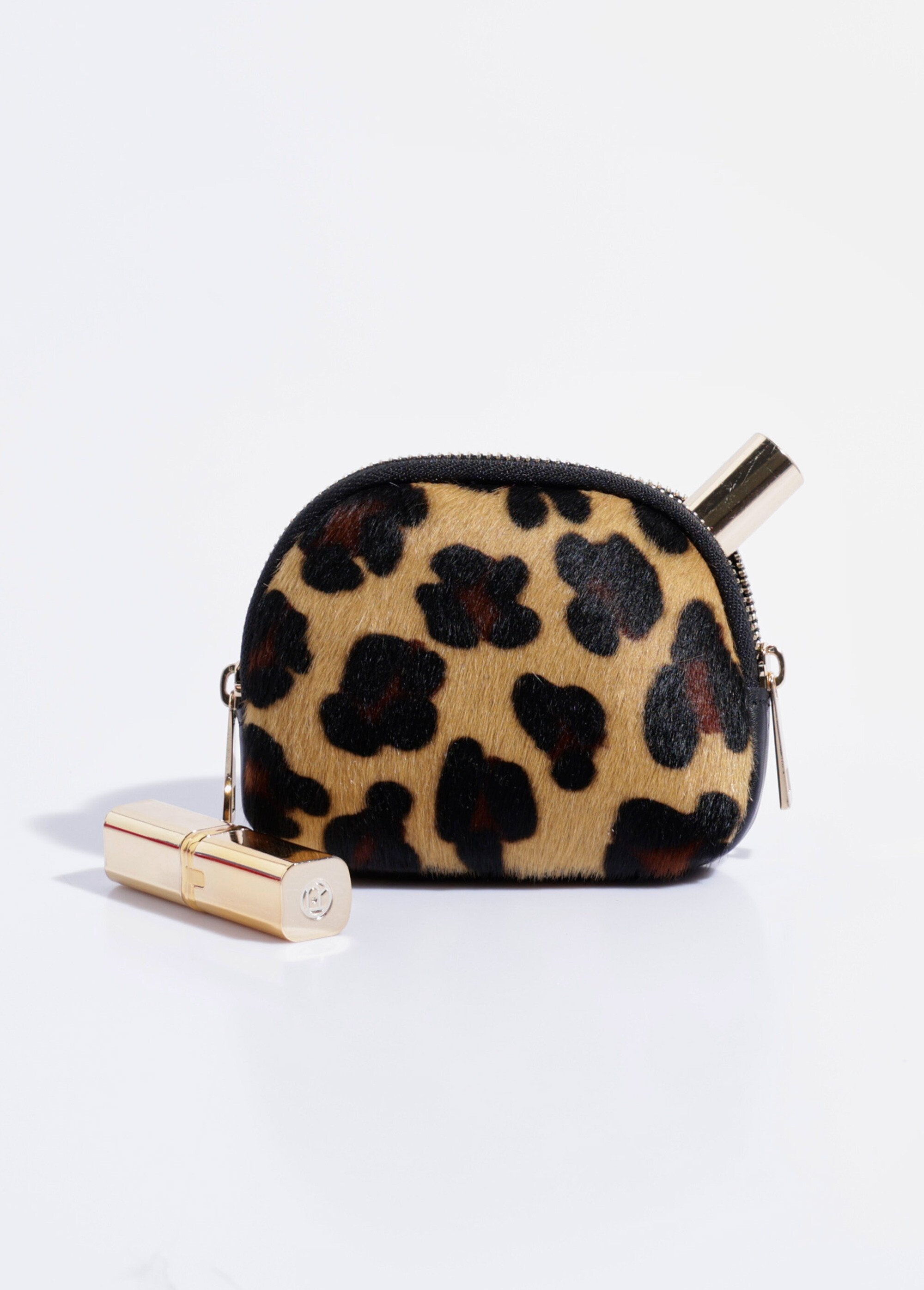 Porte-monnaie demi-lune en cuir, léopard Femme Beige AE-FLZE8006LMDG FA1