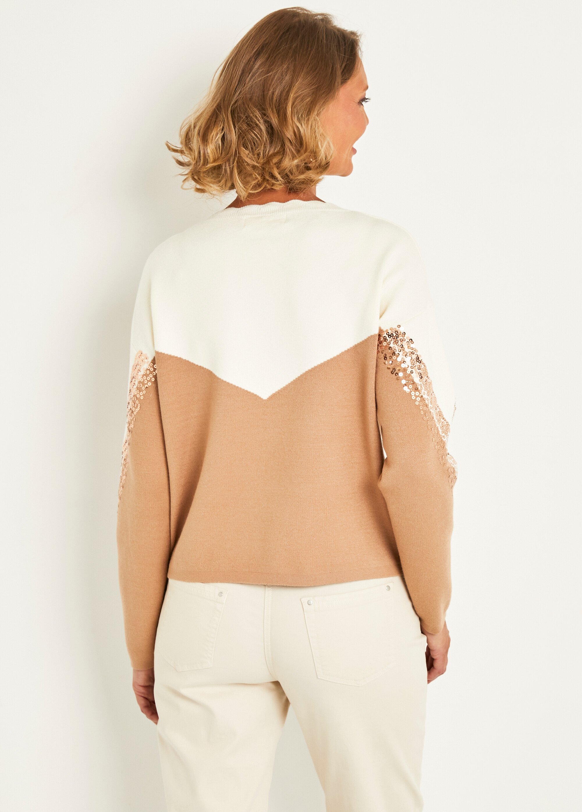 Pull bicolore manches longues à sequins