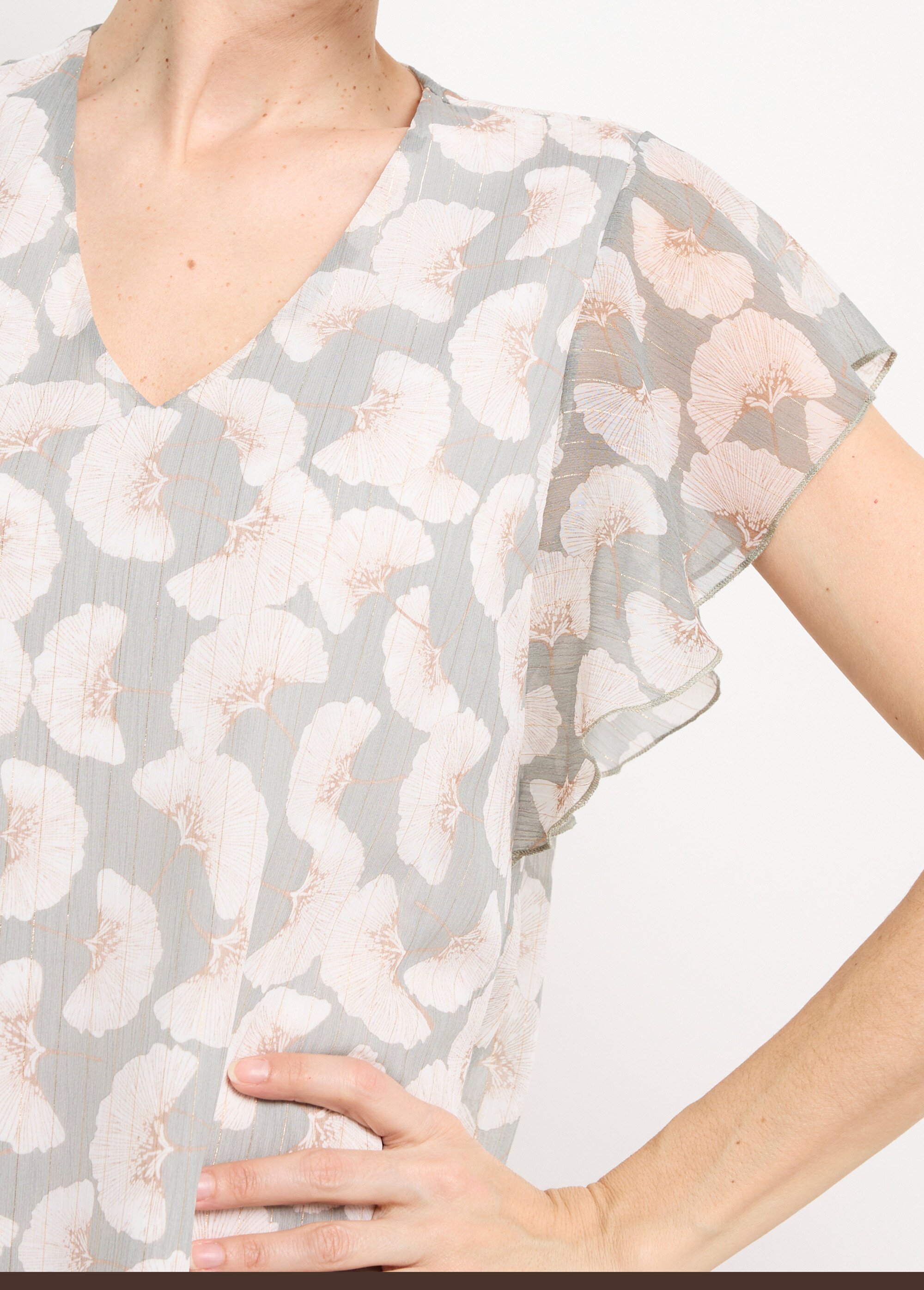 Robe en voile fil métallisé motif ginkgo