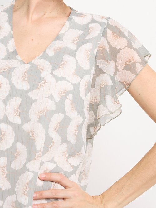 Robe en voile fil métallisé motif ginkgo Femme Beige MOD-RANDI DE1