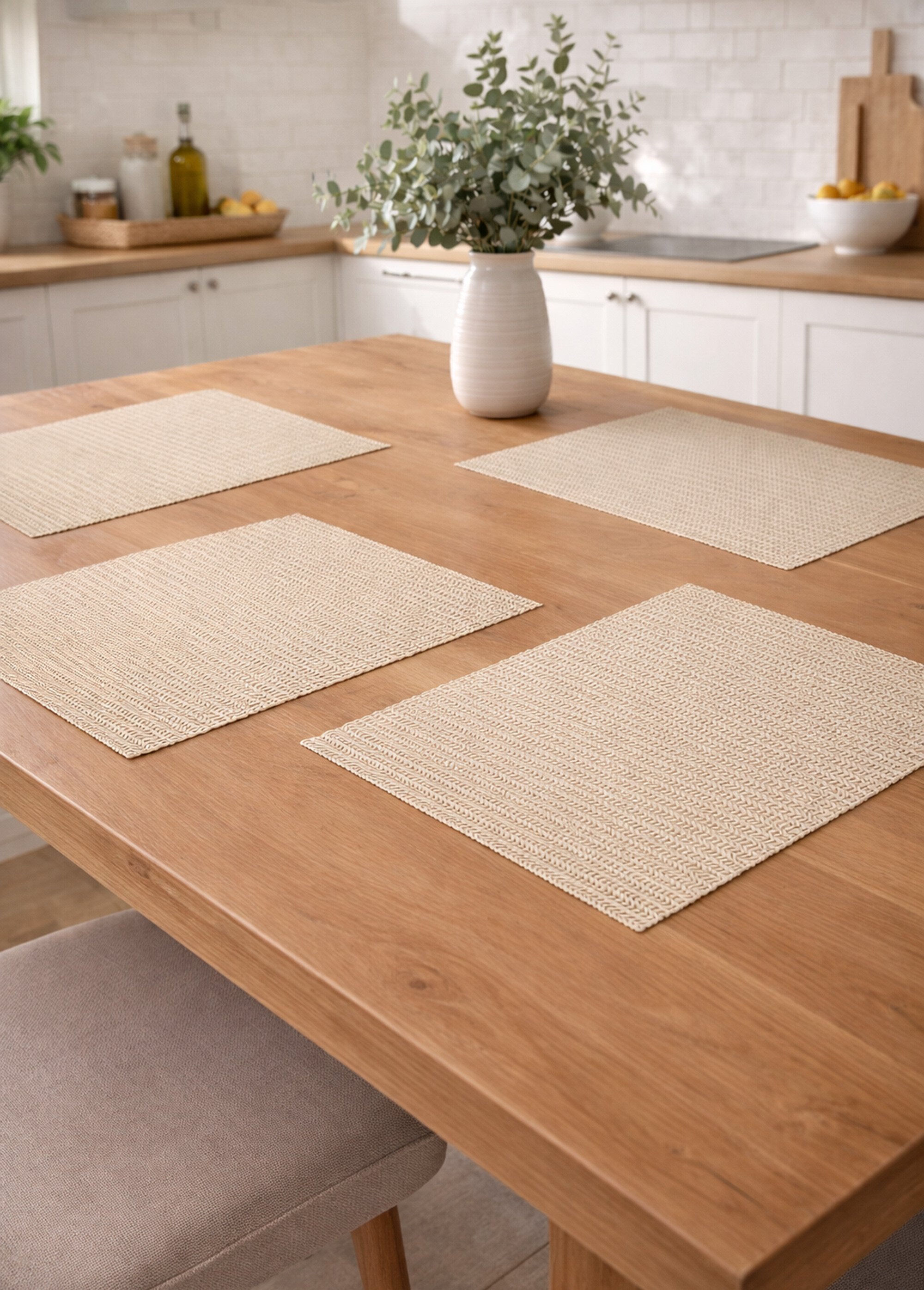 Set de table PVC rectangulaire - lot de 4 Beige ROLLER FA1