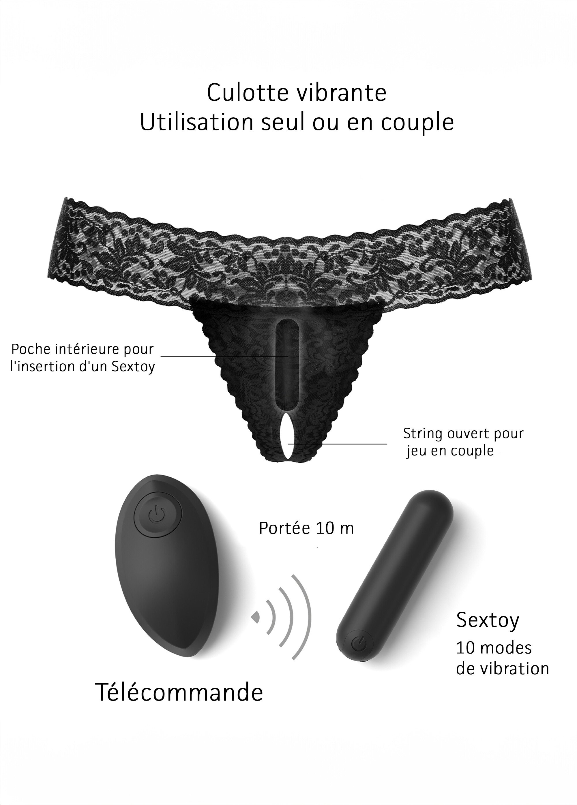 String dentelle vibrant fendu devant