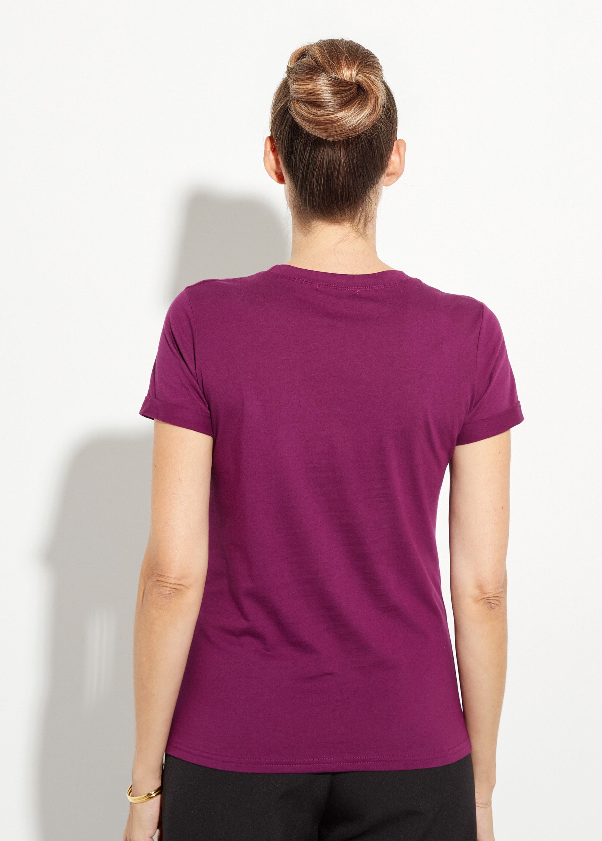 T-shirt col rond broderie coeur poitrine Femme Violet IA-TEEM502 DO1