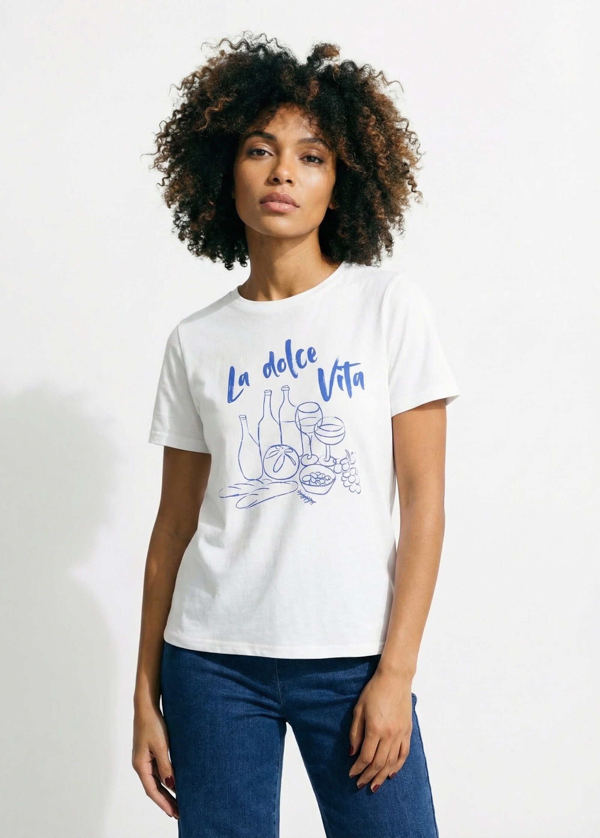 T-shirt coton inscription Dolce Vita Femme Blanc IA-M1301 FA1