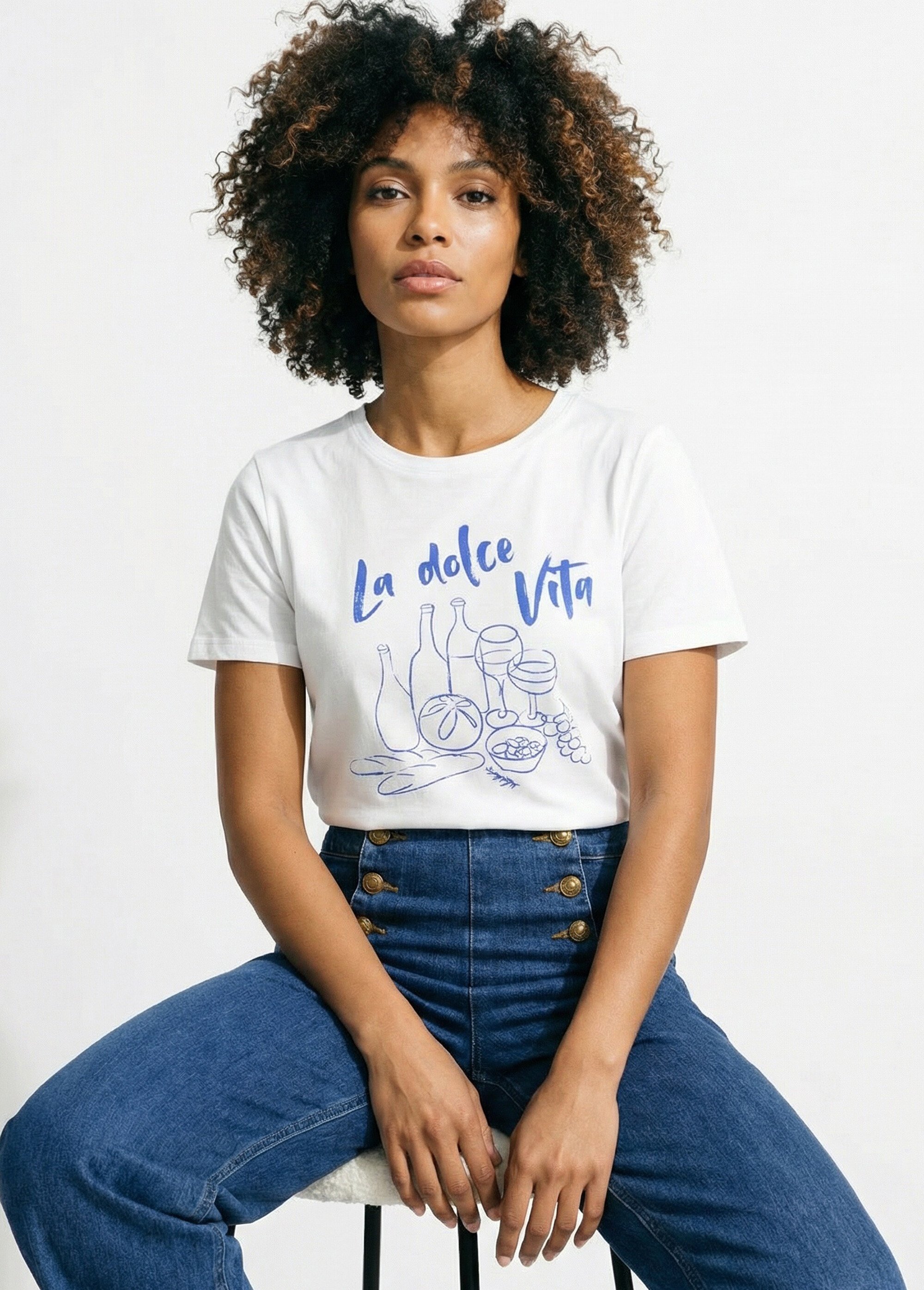 T-shirt coton inscription Dolce Vita Femme Blanc IA-M1301 MV1