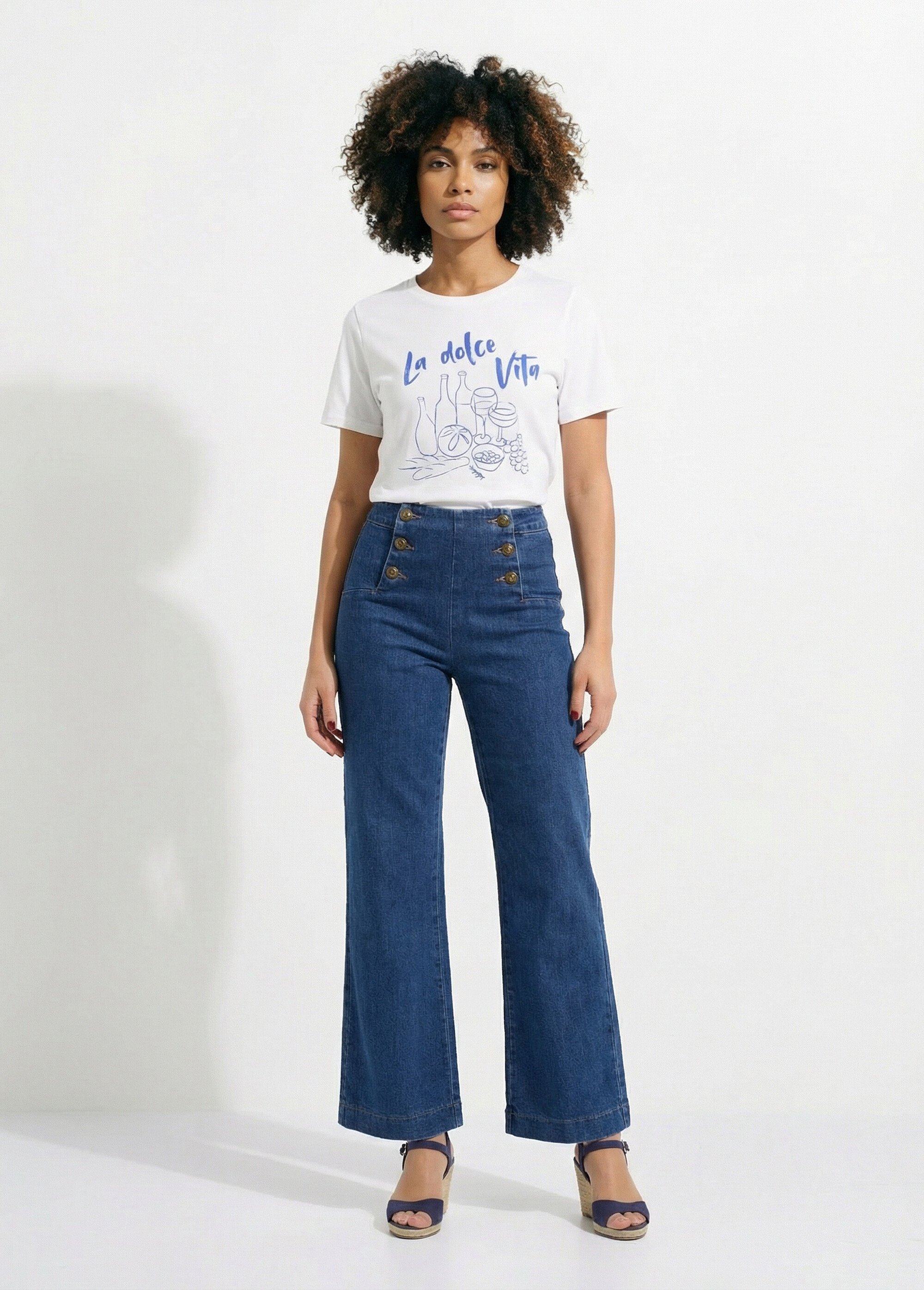 T-shirt coton inscription Dolce Vita Femme Blanc IA-M1301 SF1