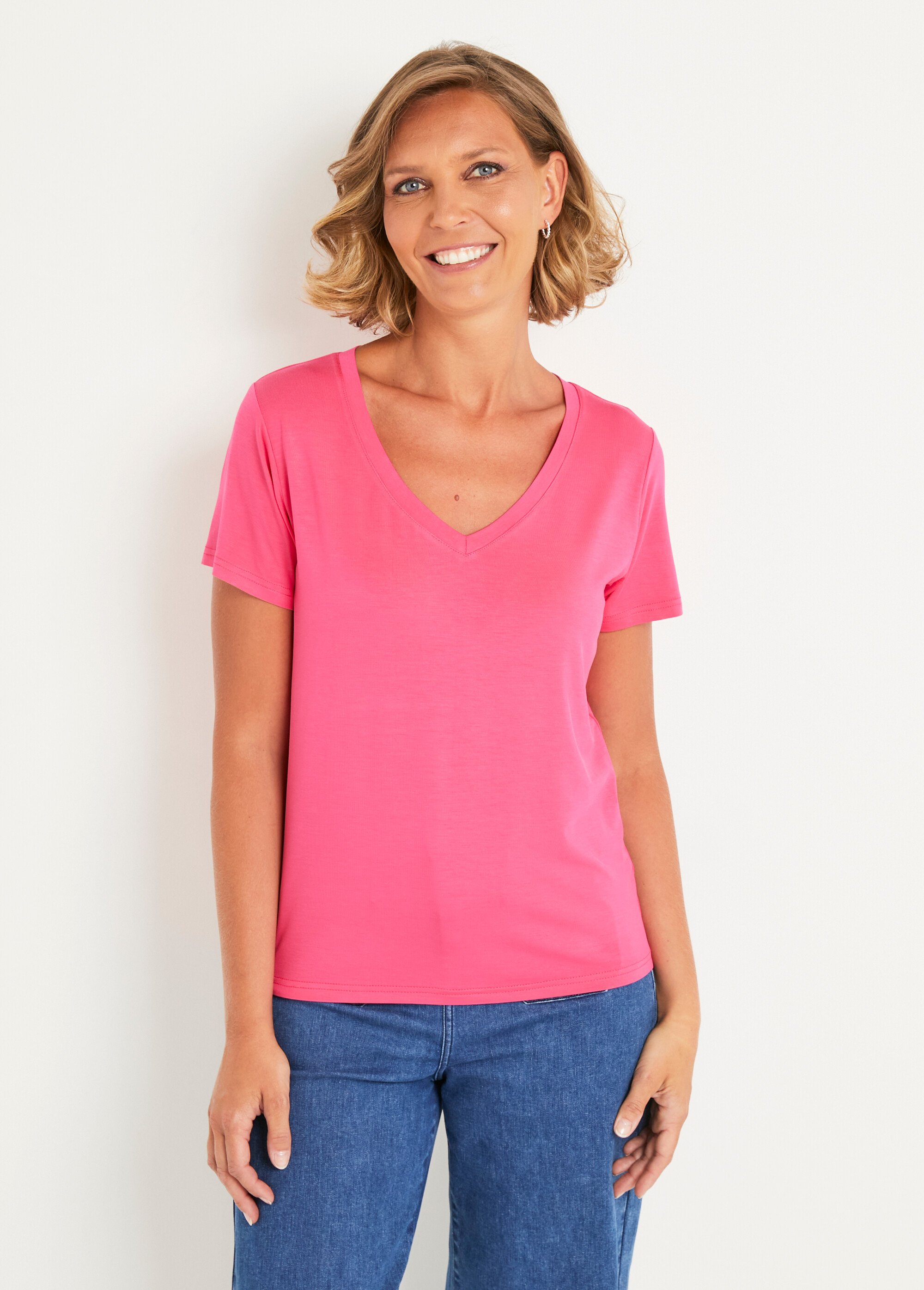 T-shirt fluide col V manches courtes