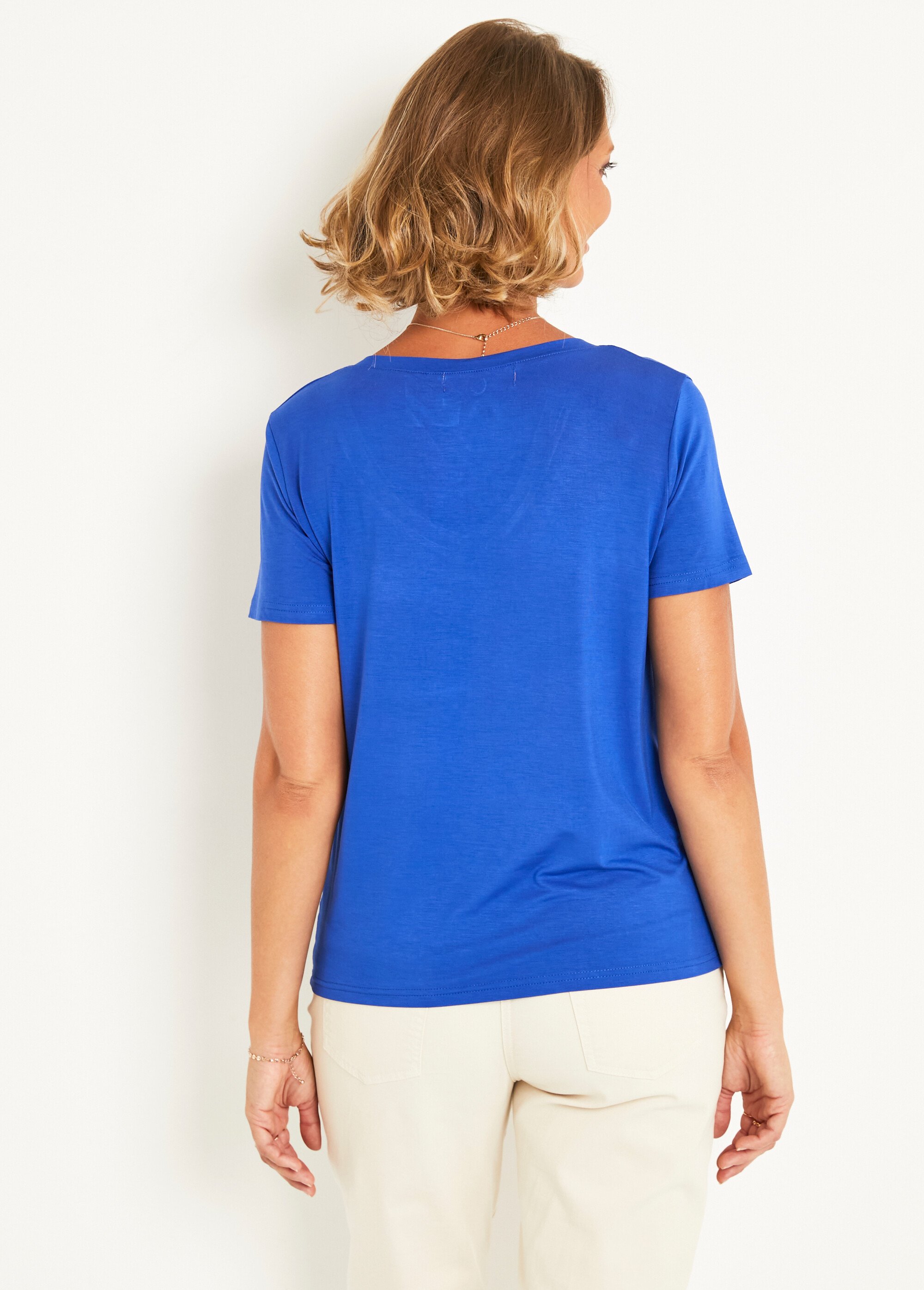 T shirt fluide col V manches courtes BLEU Afibel