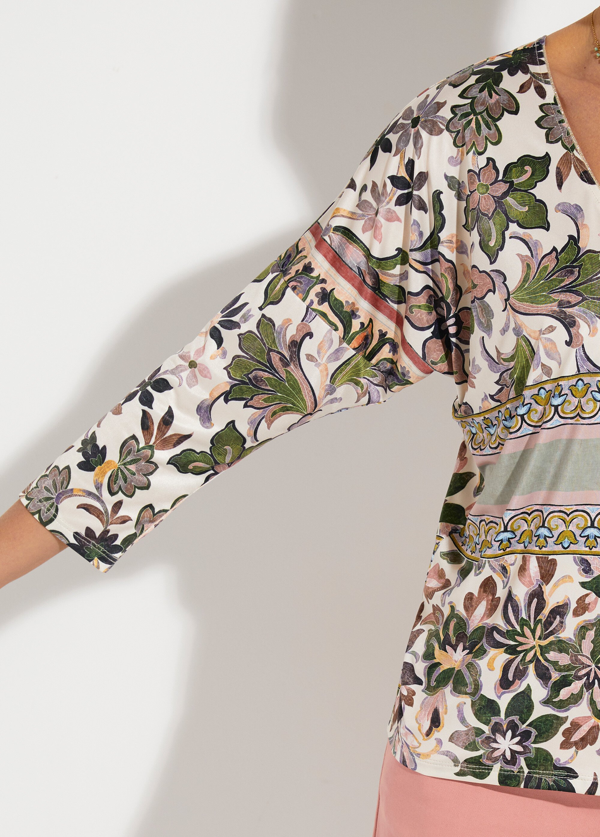 T-shirt imprimé col V manches 3/4 Femme ROSE ET KAKI CABRIOLET DE2