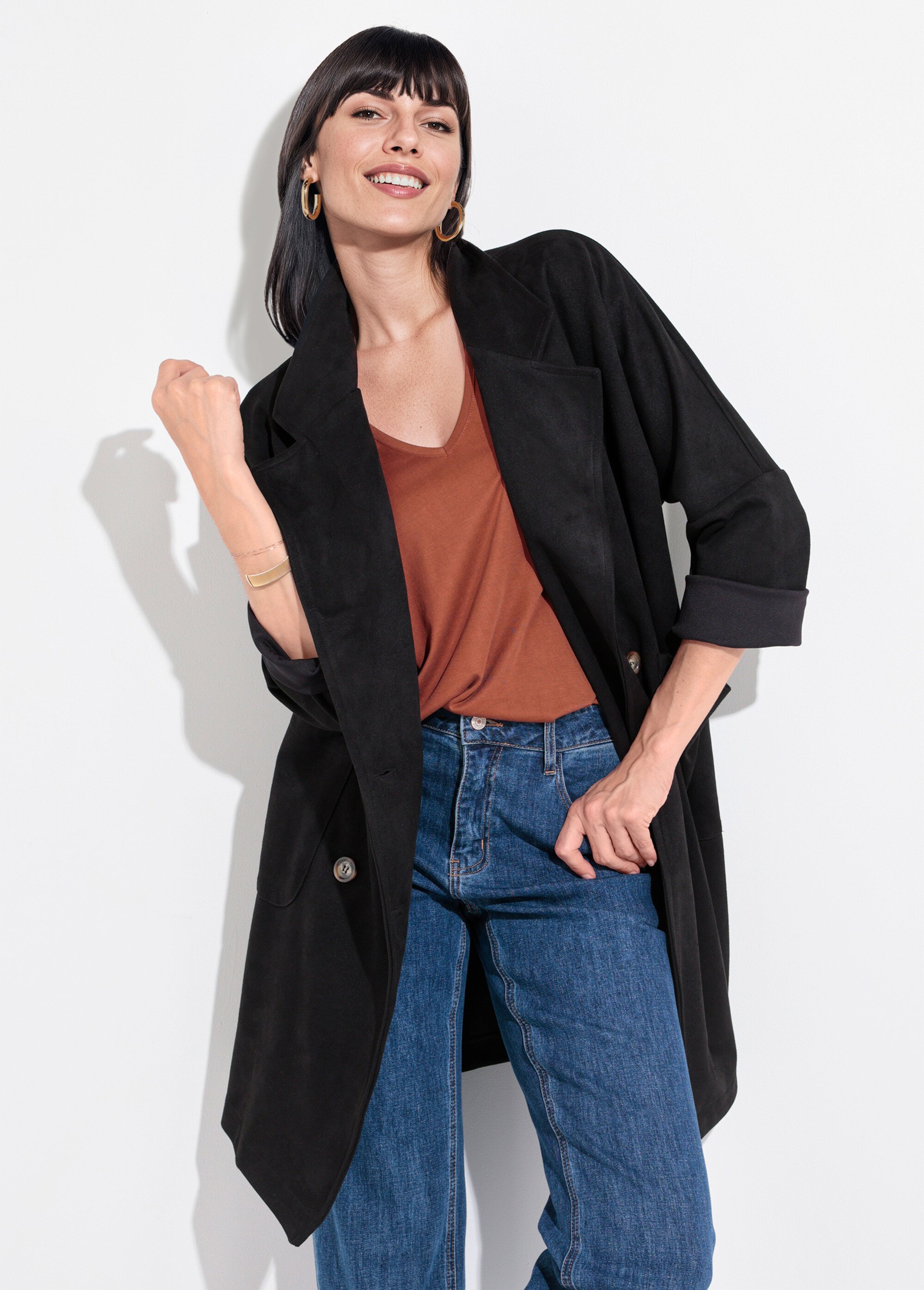 Trench souple long double boutonnage Femme Noir SJ-VELLON MV1