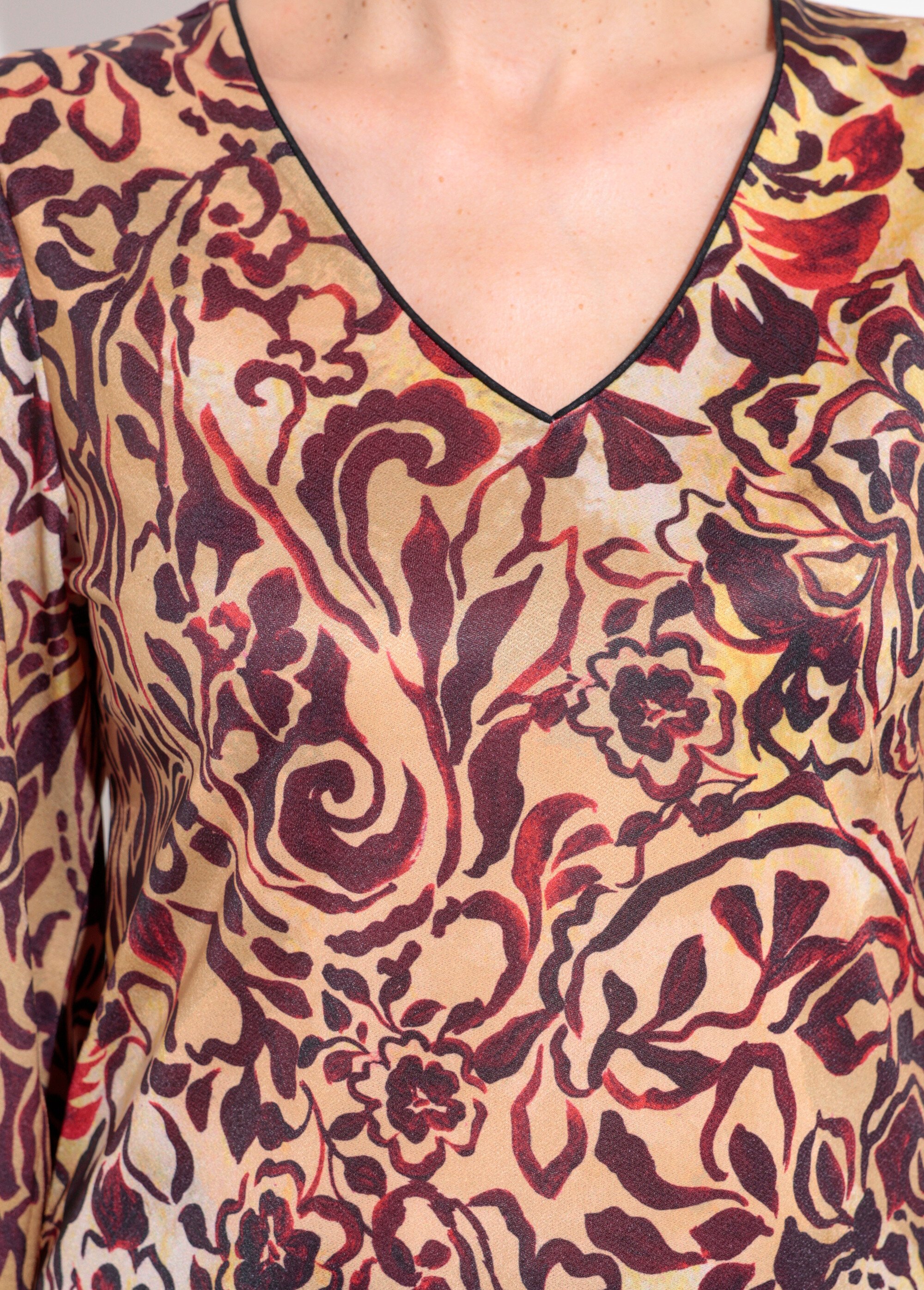 Tunique col V imprimé fleuri baroque Femme Beige SJ-TEETAPISS DE1