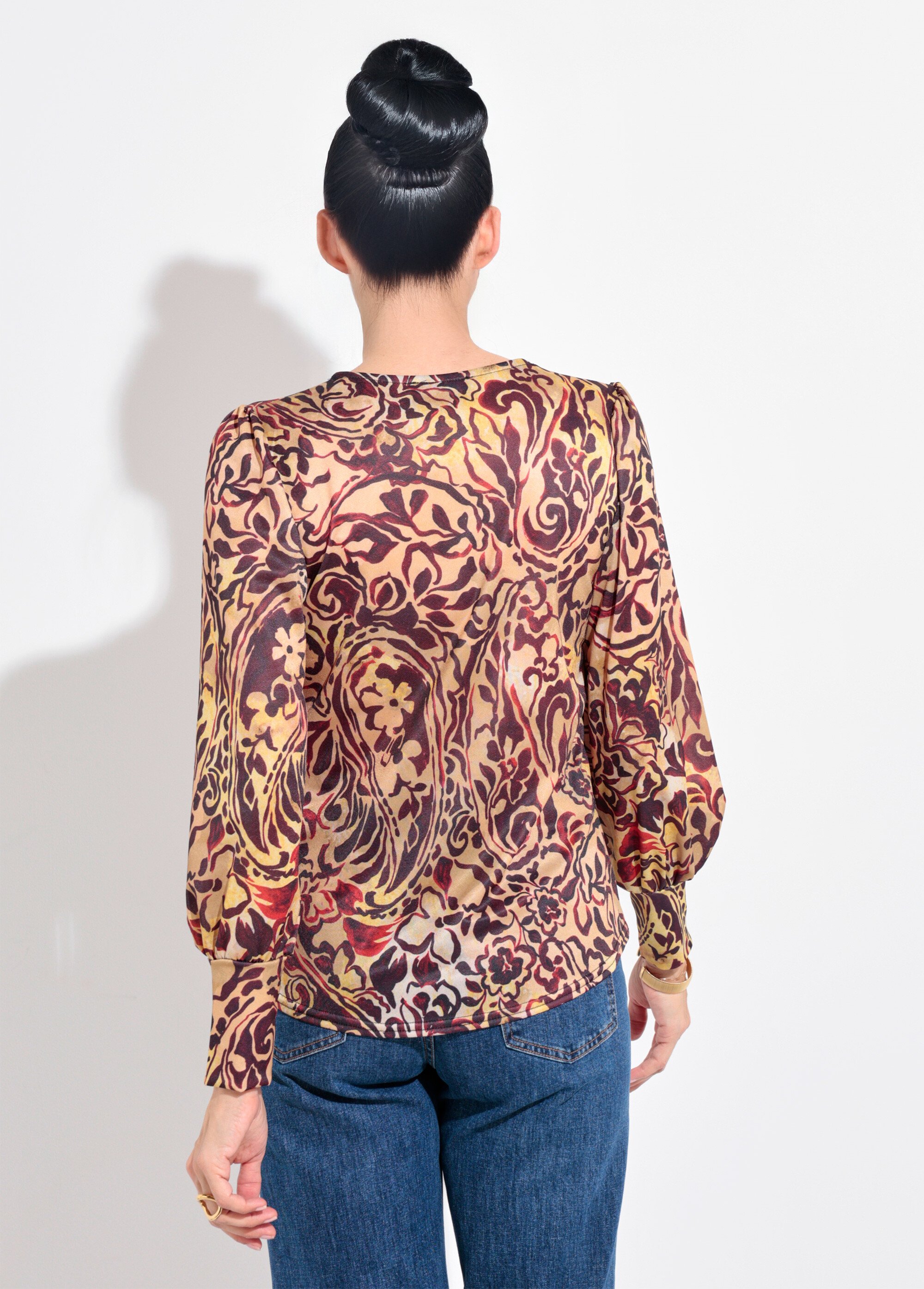 Tunique col V imprimé fleuri baroque Femme Beige SJ-TEETAPISS DO1