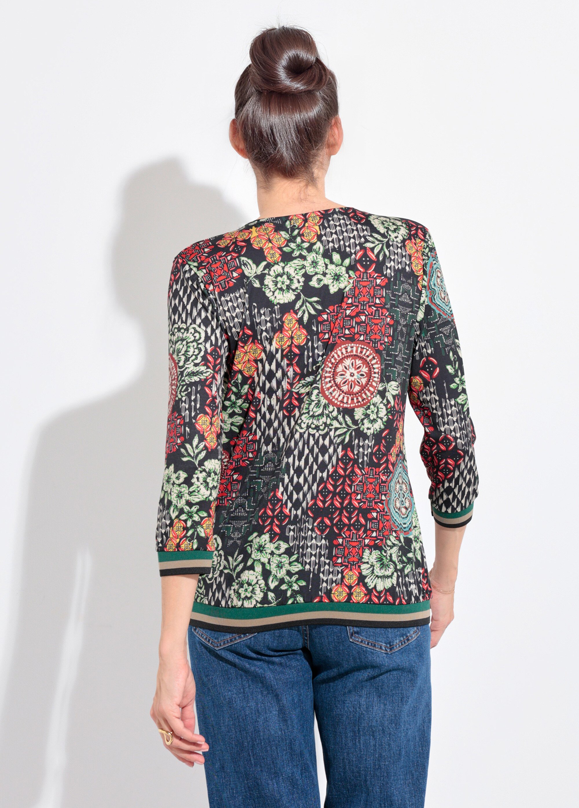 Tunique col V patchwork détails bord côtes Femme VERT ET ORANGE SJ-TEEPATCH DO1