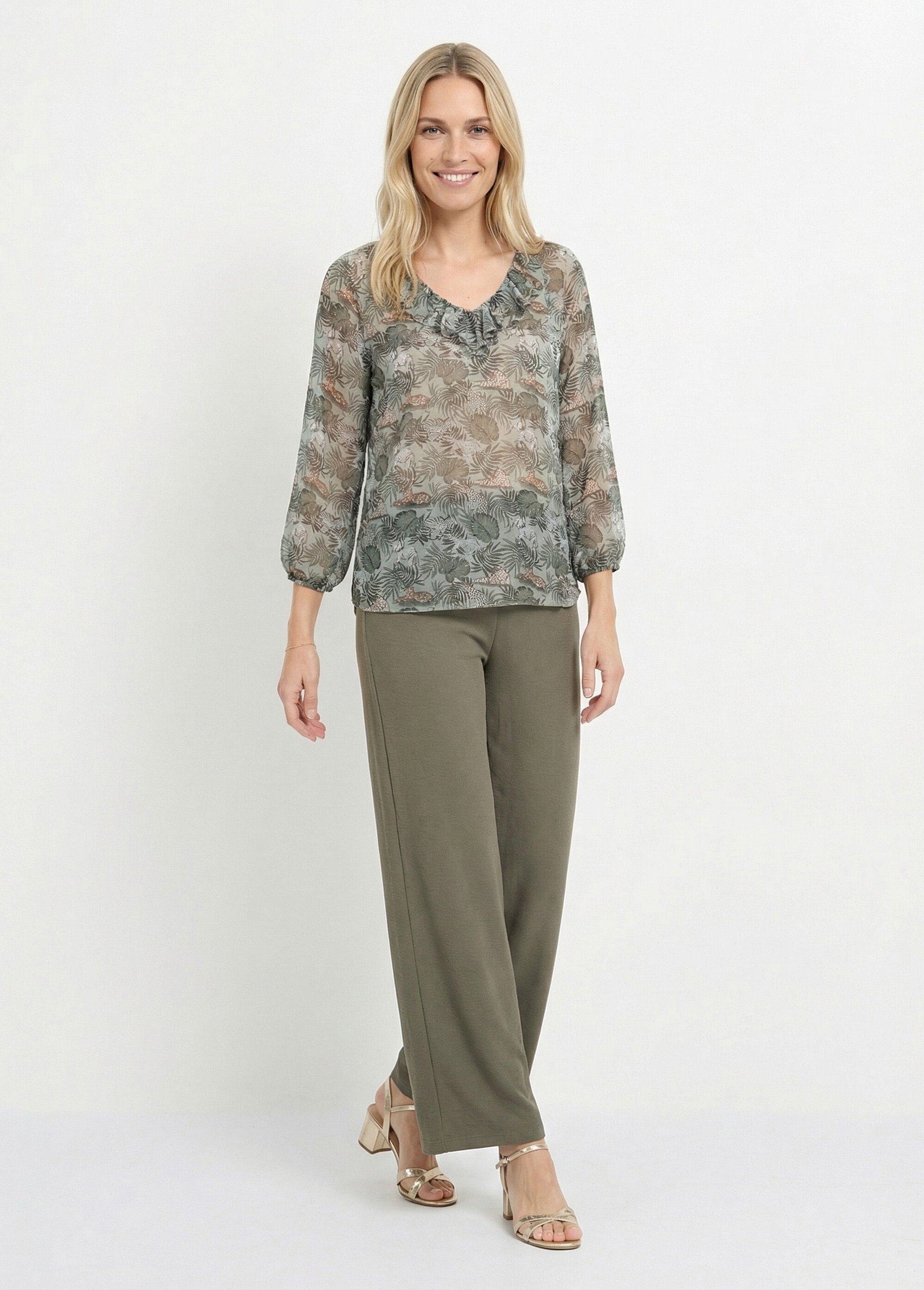 Tunique en voile imprimé animaux jungle Femme Vert MOD-TEMAR SF1