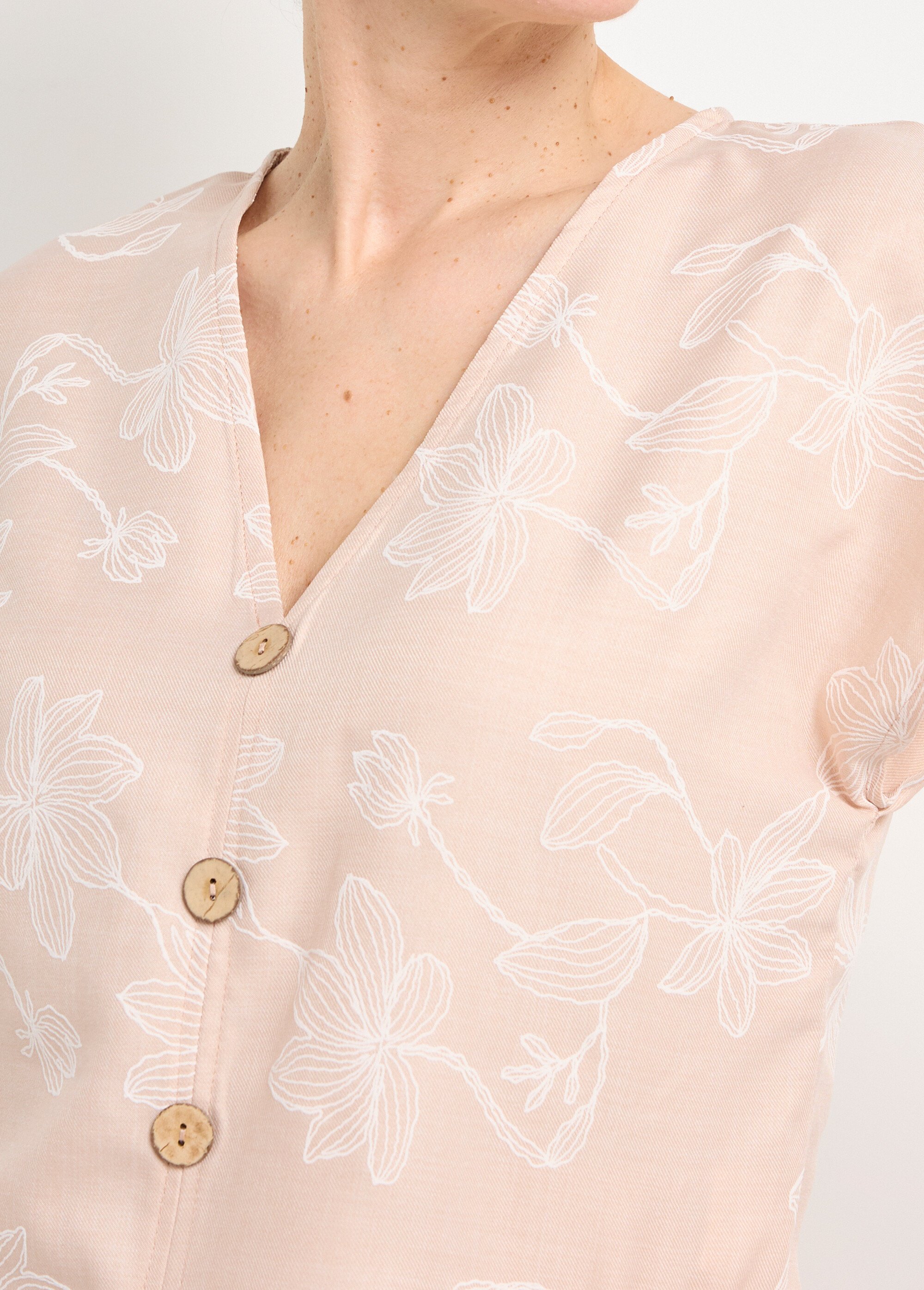 Tunique sérigraphies fleurs, à nouer Femme Beige MOD-TALM DE1