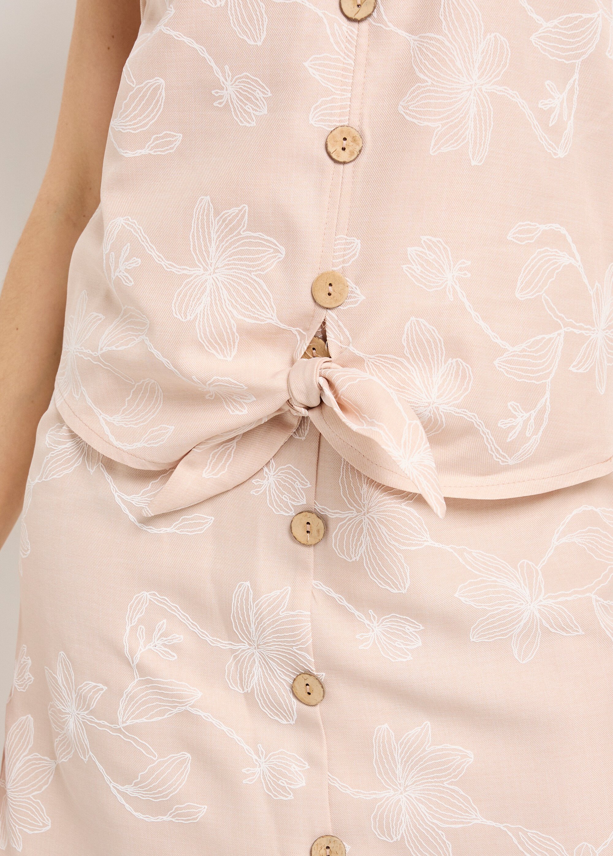 Tunique sérigraphies fleurs, à nouer Femme Beige MOD-TALM DE2