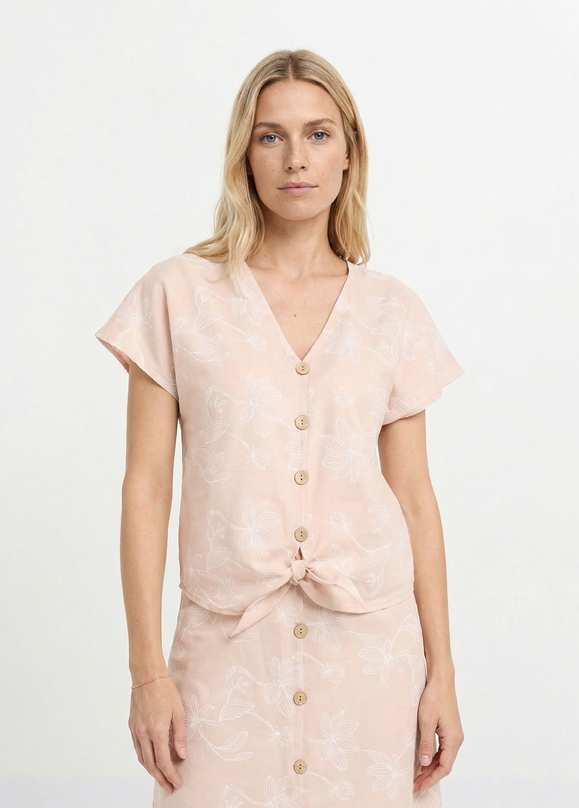 Tunique sérigraphies fleurs, à nouer Femme Beige MOD-TALM FA1