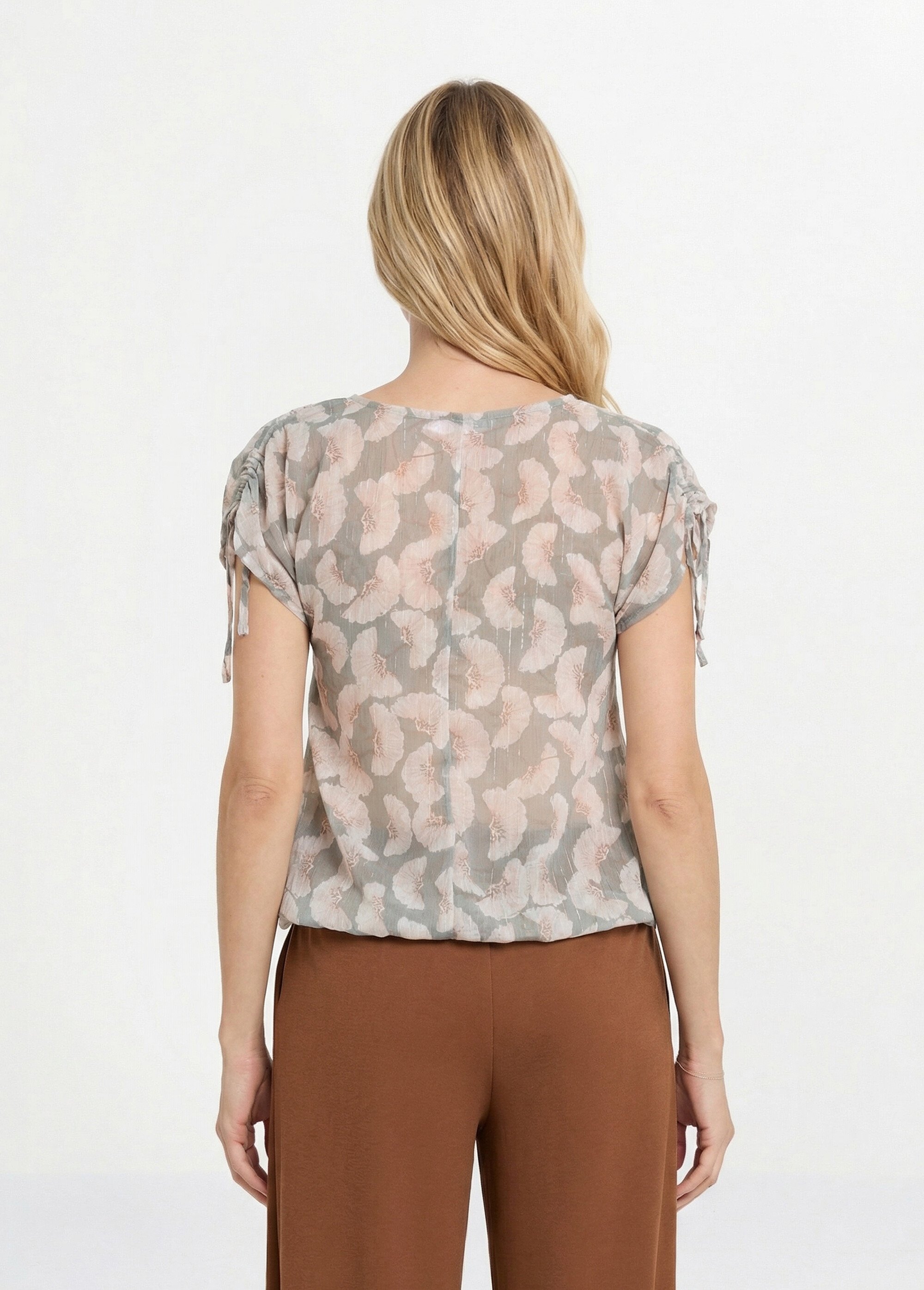 Tunique voile fil métallisé motif ginkgo Femme Beige MOD-TASHIMI DO1