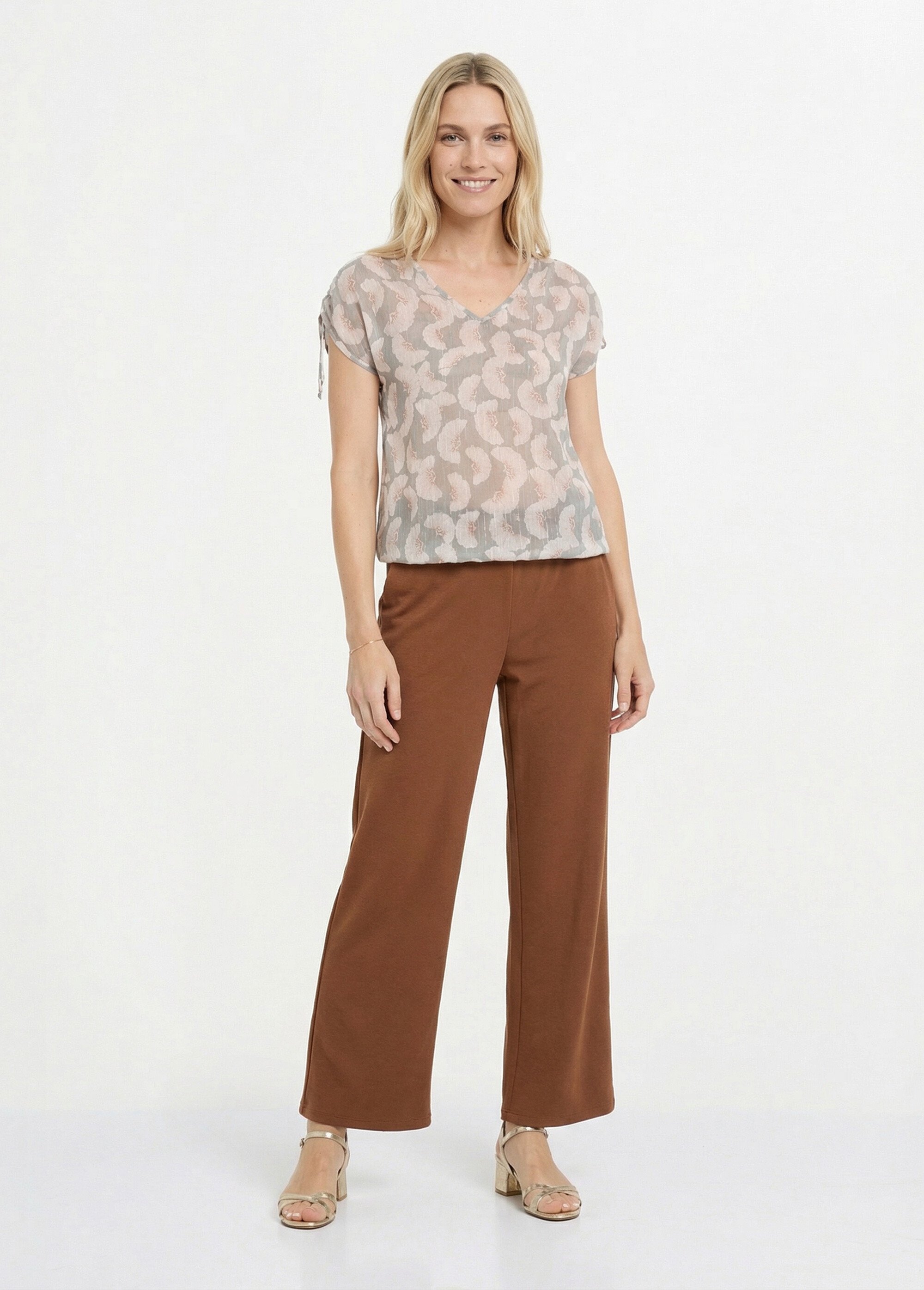 Tunique voile fil métallisé motif ginkgo Femme Beige MOD-TASHIMI SF1