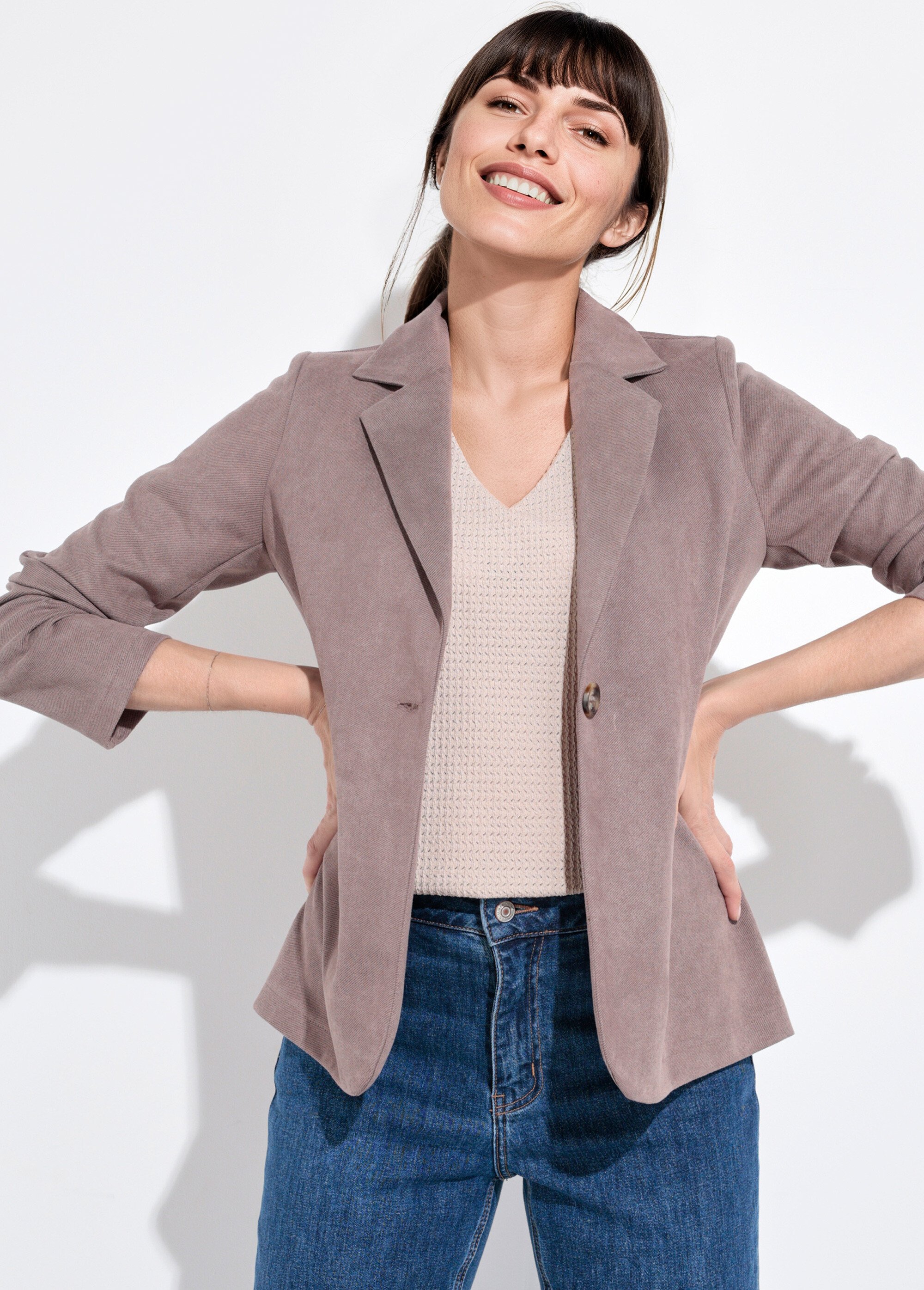 Veste col tailleur 1 bouton twill souple Femme Marron SJ-BLAVEL MV1