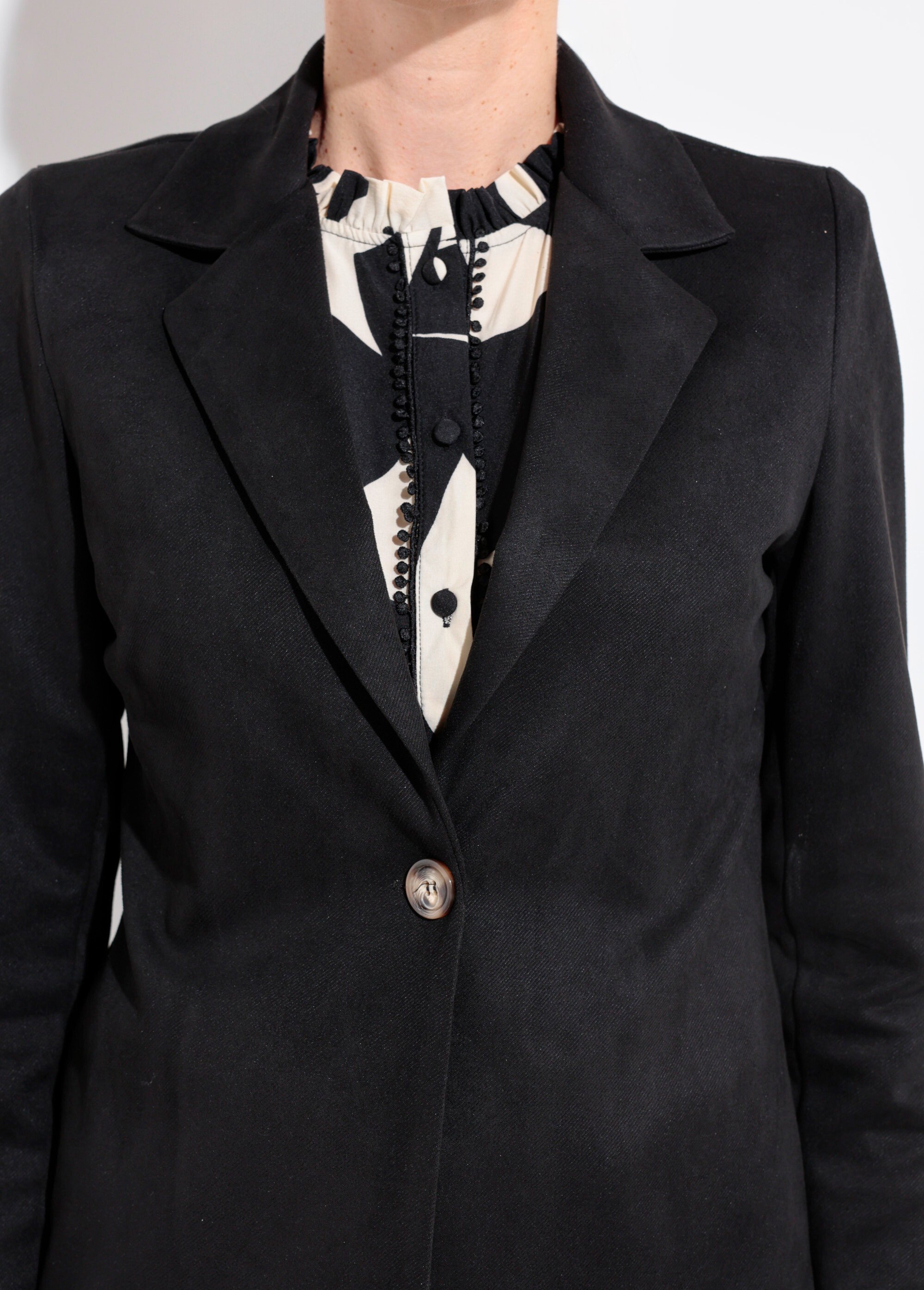 Veste col tailleur 1 bouton twill souple Femme Noir SJ-BLAVEL DE1