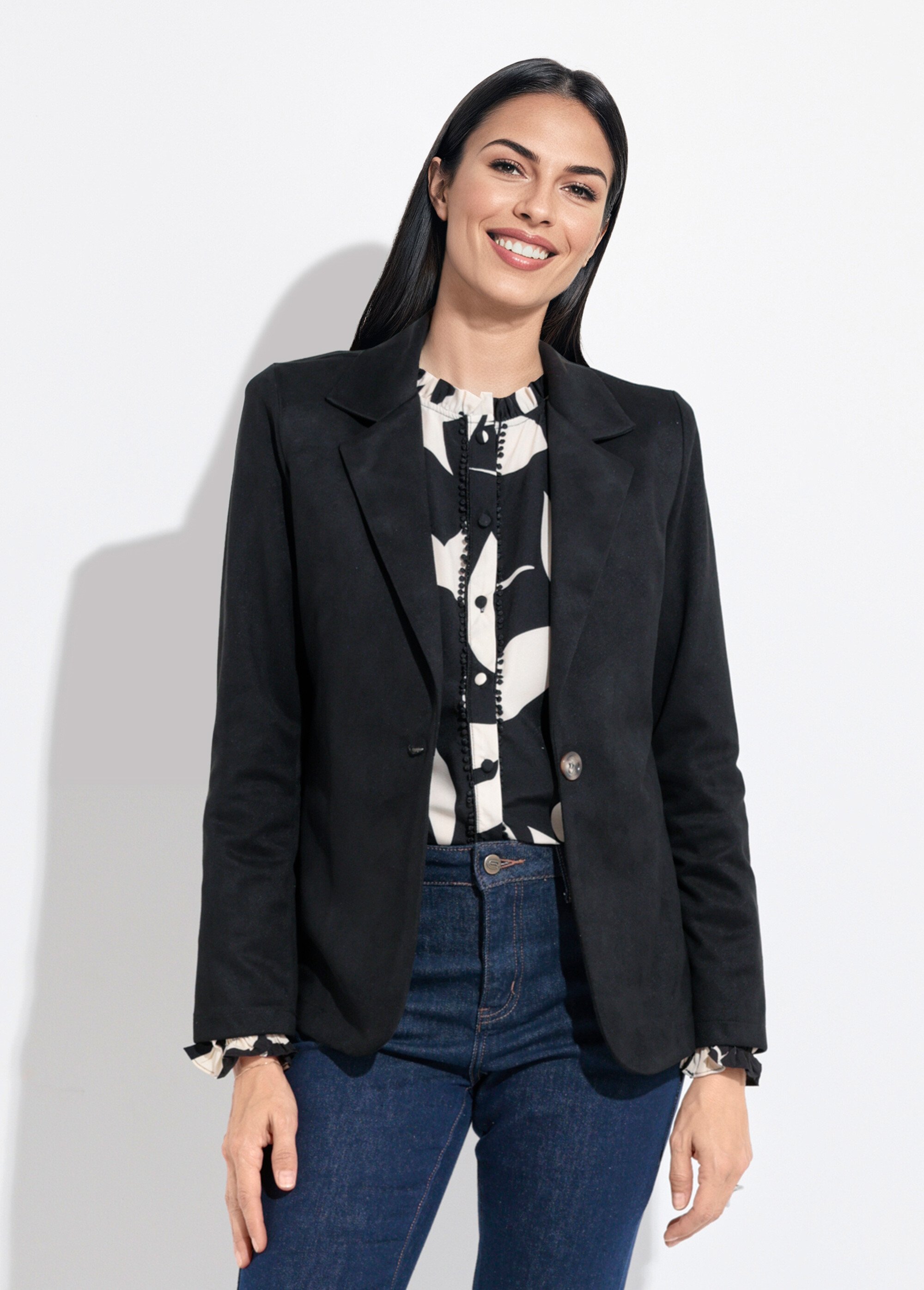 Veste col tailleur 1 bouton twill souple Femme Noir SJ-BLAVEL FA1