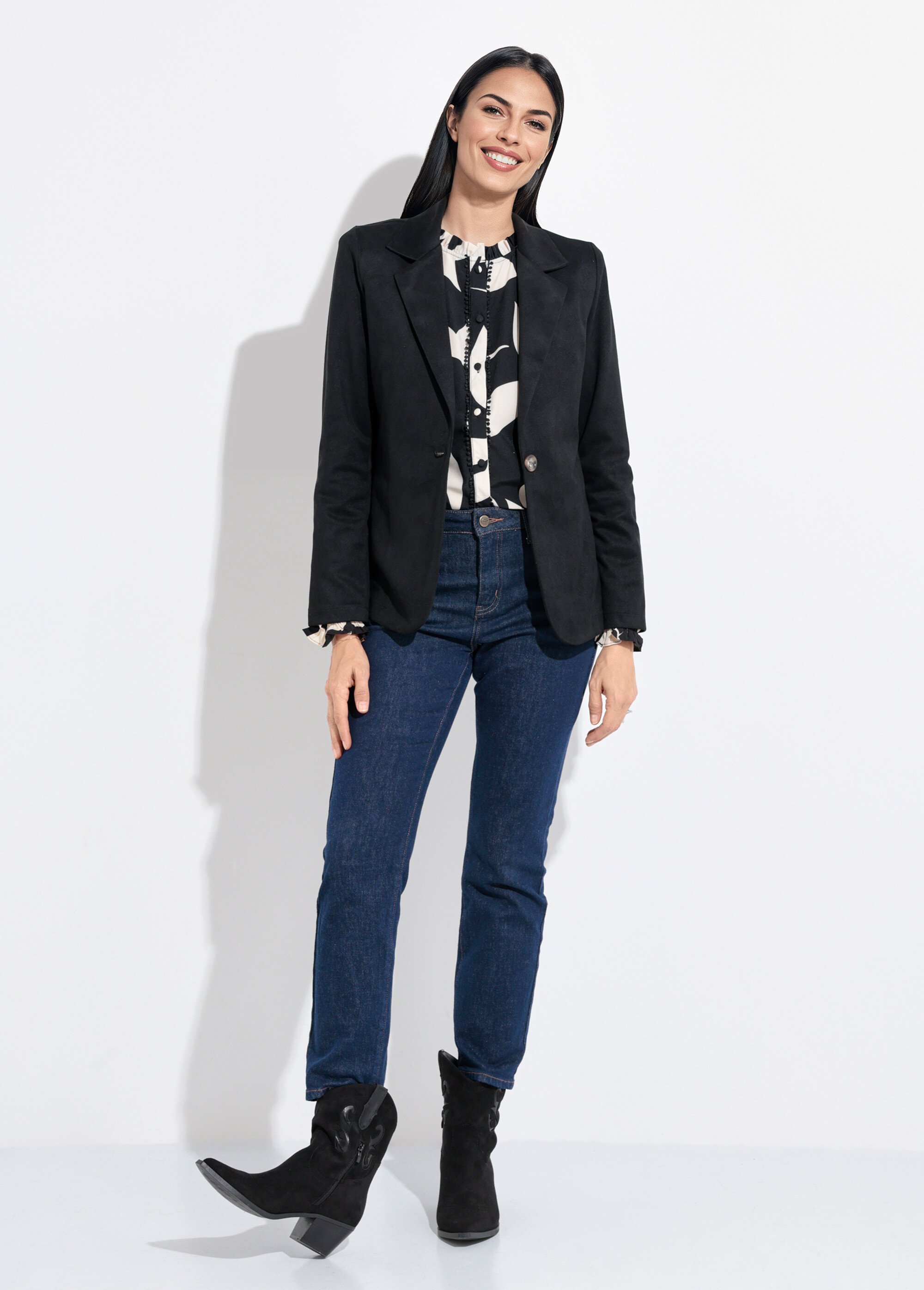 Veste col tailleur 1 bouton twill souple Femme Noir SJ-BLAVEL SF1