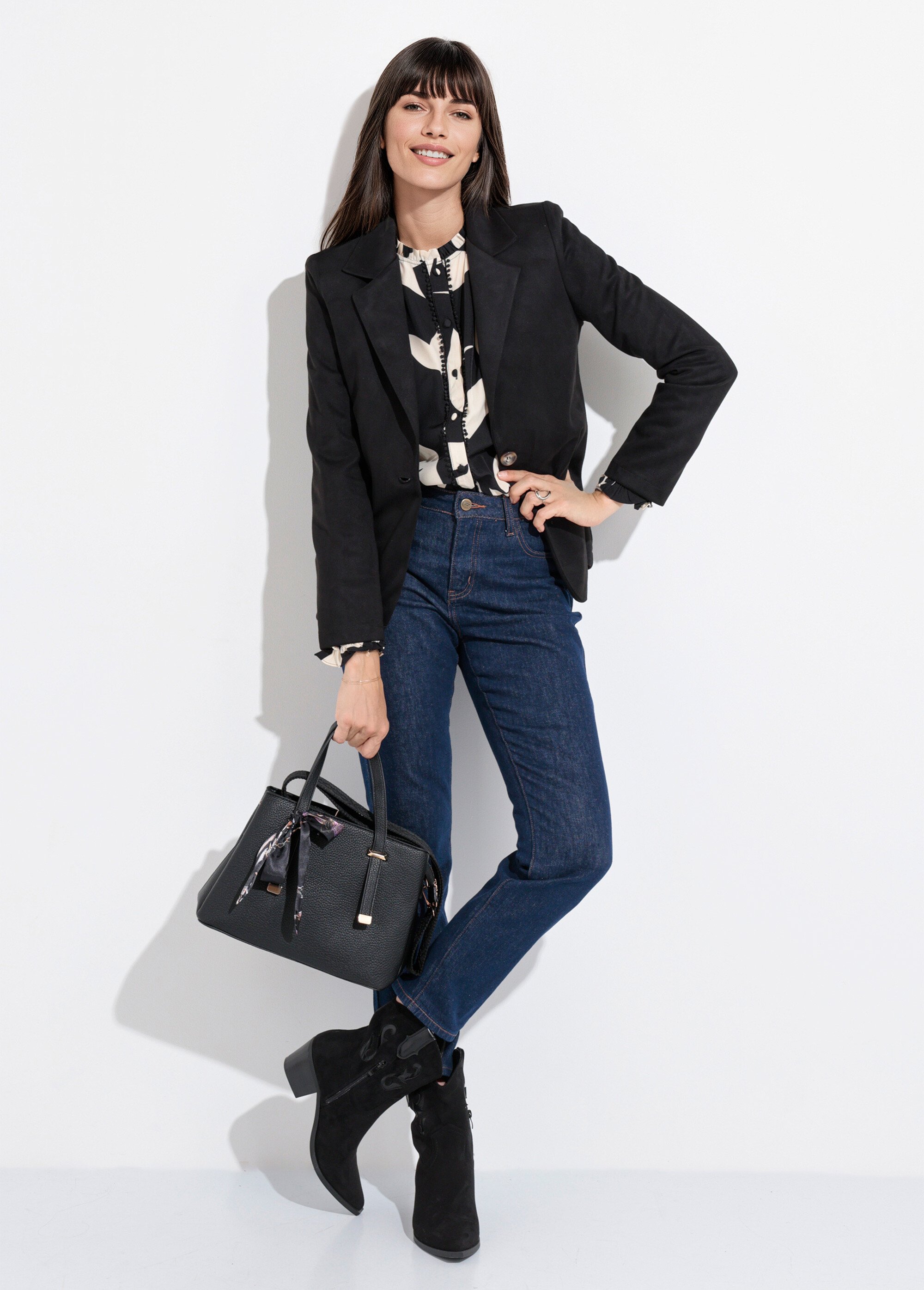 Veste col tailleur 1 bouton twill souple Femme Noir SJ-BLAVEL SI1