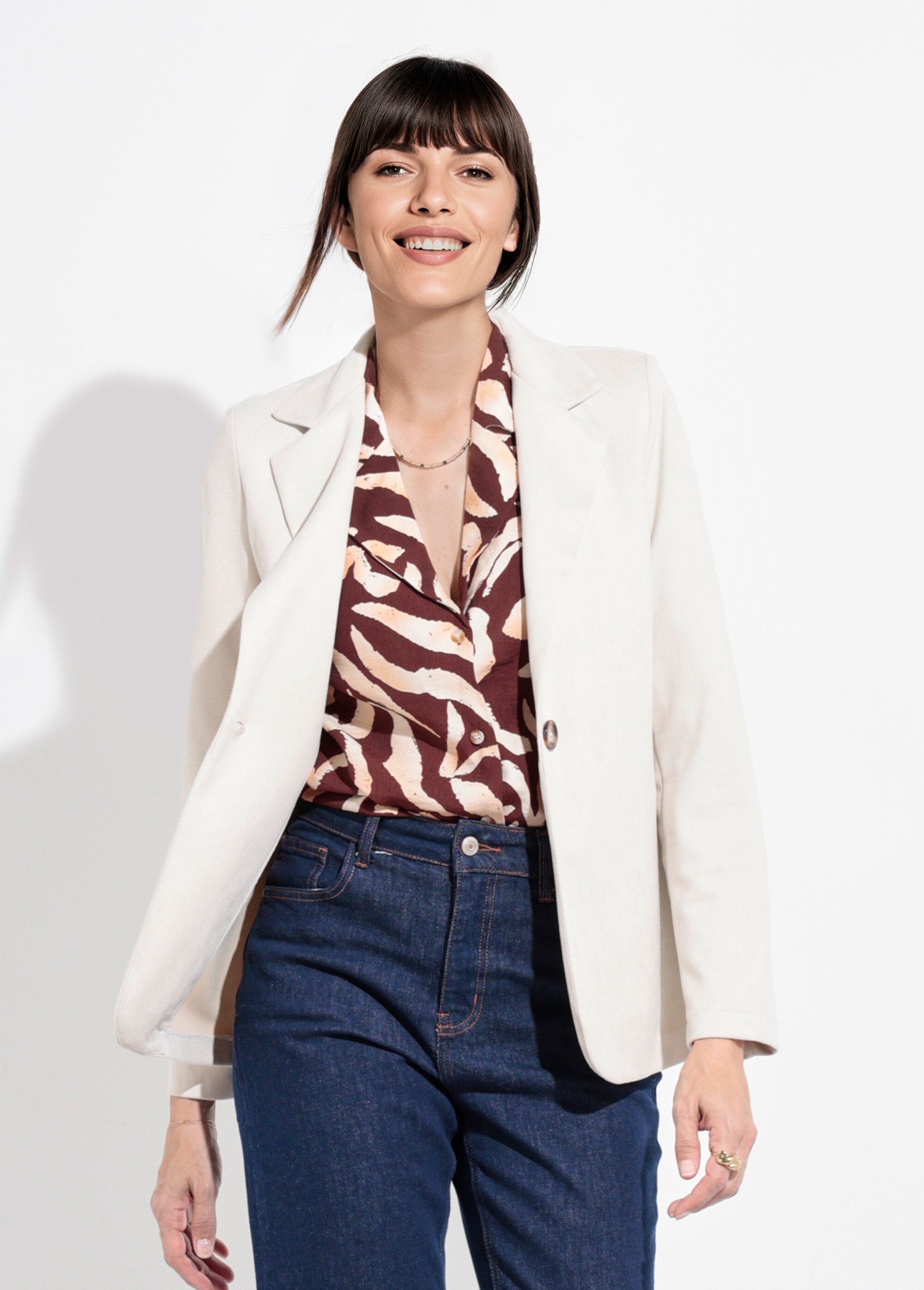 Veste col tailleur 1 bouton twill souple Femme Beige SJ-BLAVEL FA1