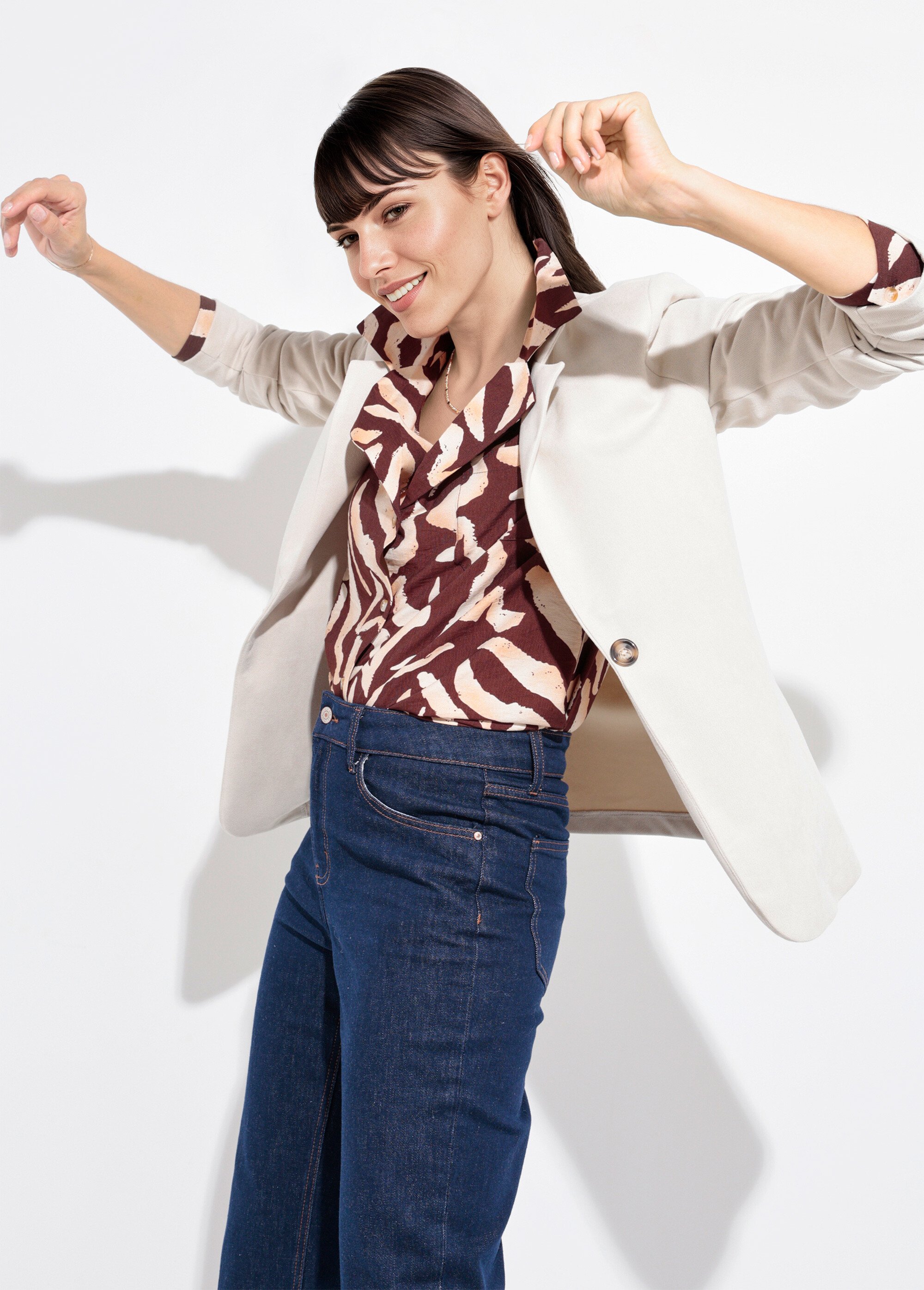 Veste col tailleur 1 bouton twill souple Femme Beige SJ-BLAVEL MV1