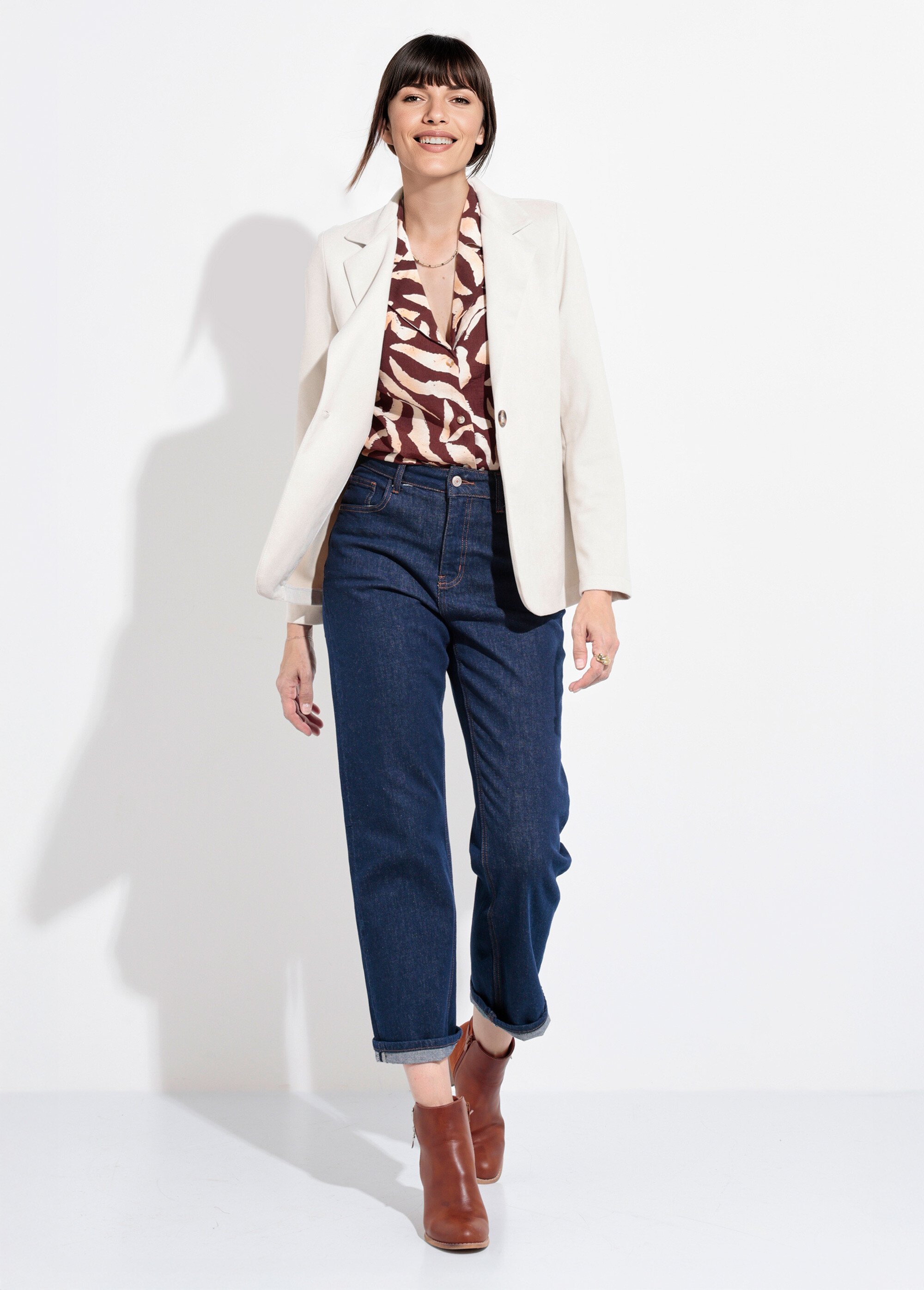 Veste col tailleur 1 bouton twill souple Femme Beige SJ-BLAVEL SF1