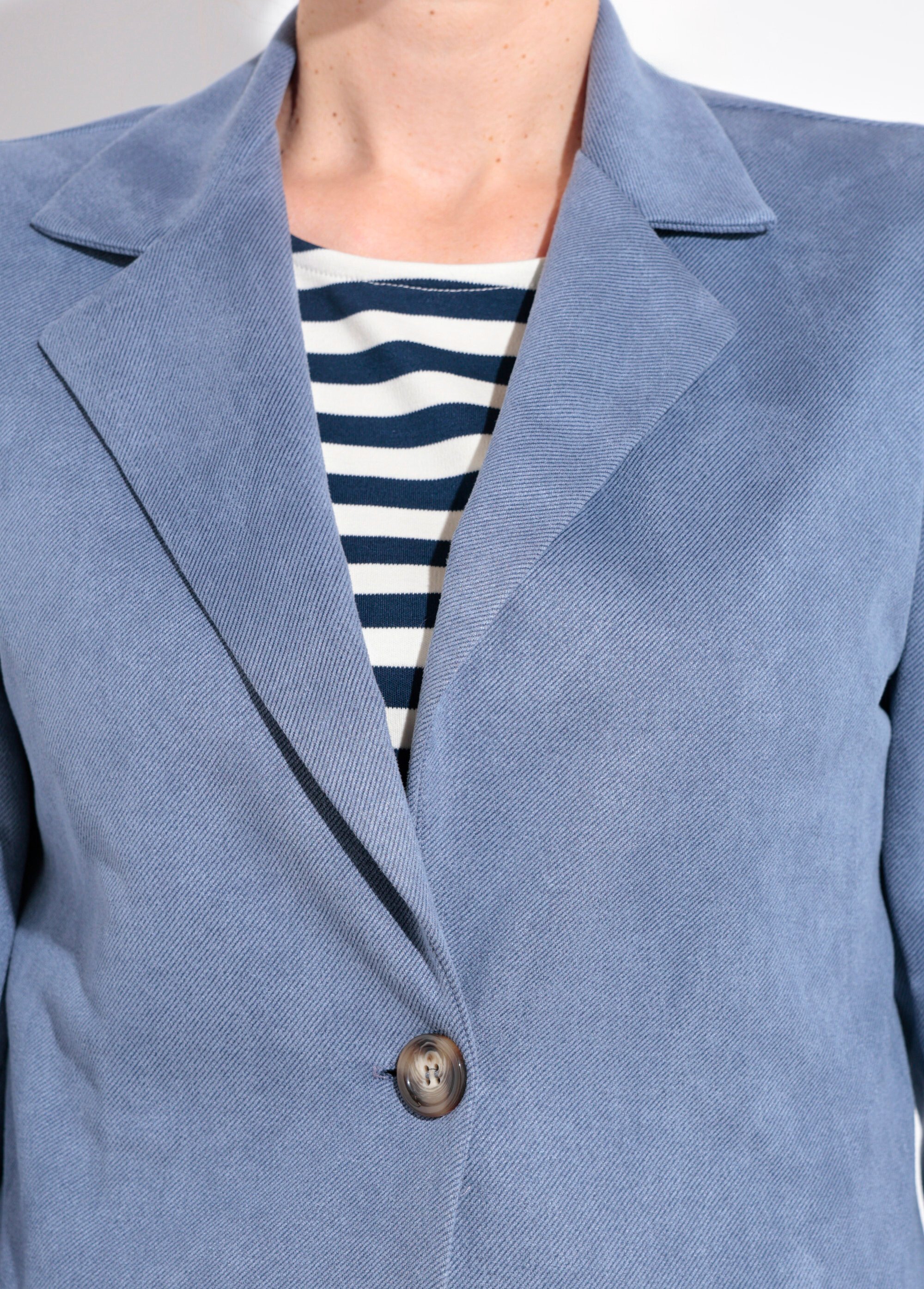 Veste col tailleur 1 bouton twill souple Femme Bleu SJ-BLAVEL DE1
