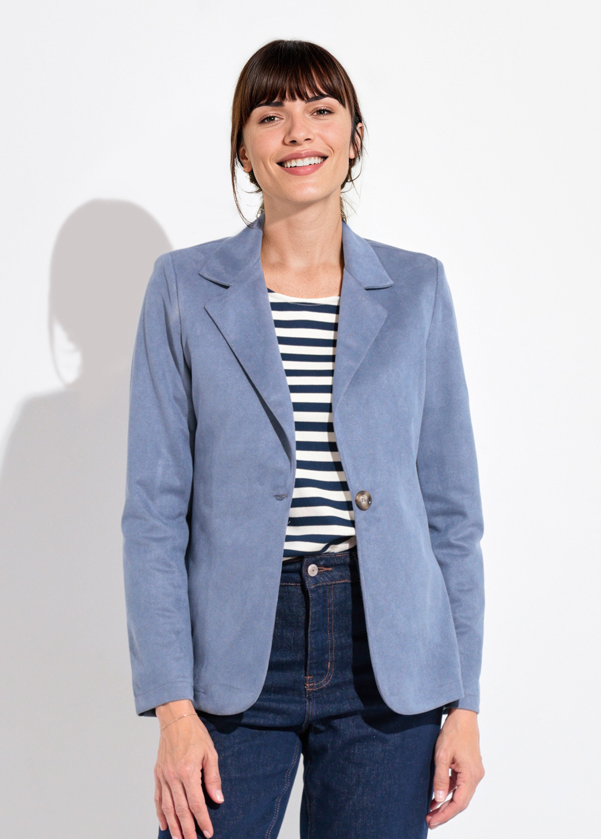 Veste col tailleur 1 bouton twill souple Femme Bleu SJ-BLAVEL FA1