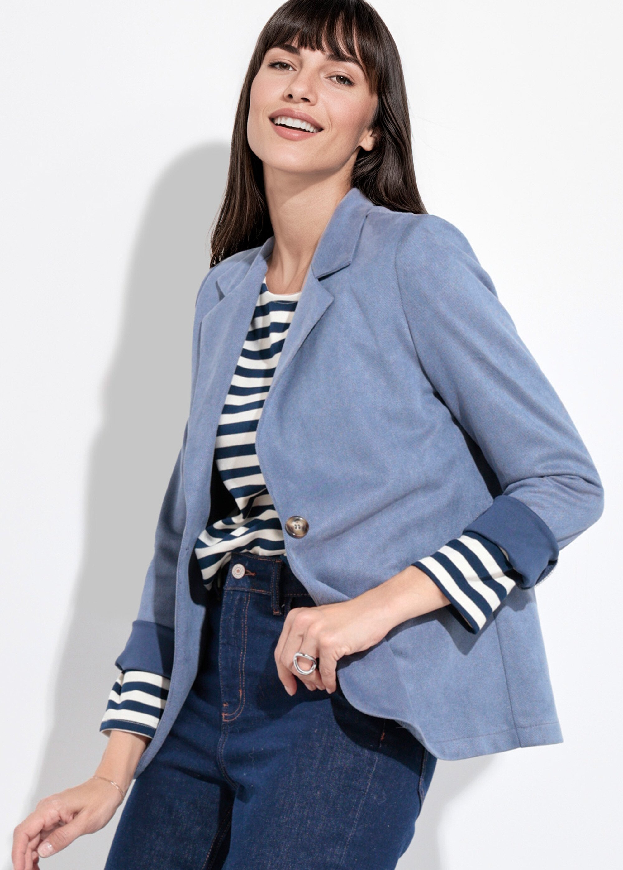 Veste col tailleur 1 bouton twill souple Femme Bleu SJ-BLAVEL MV1
