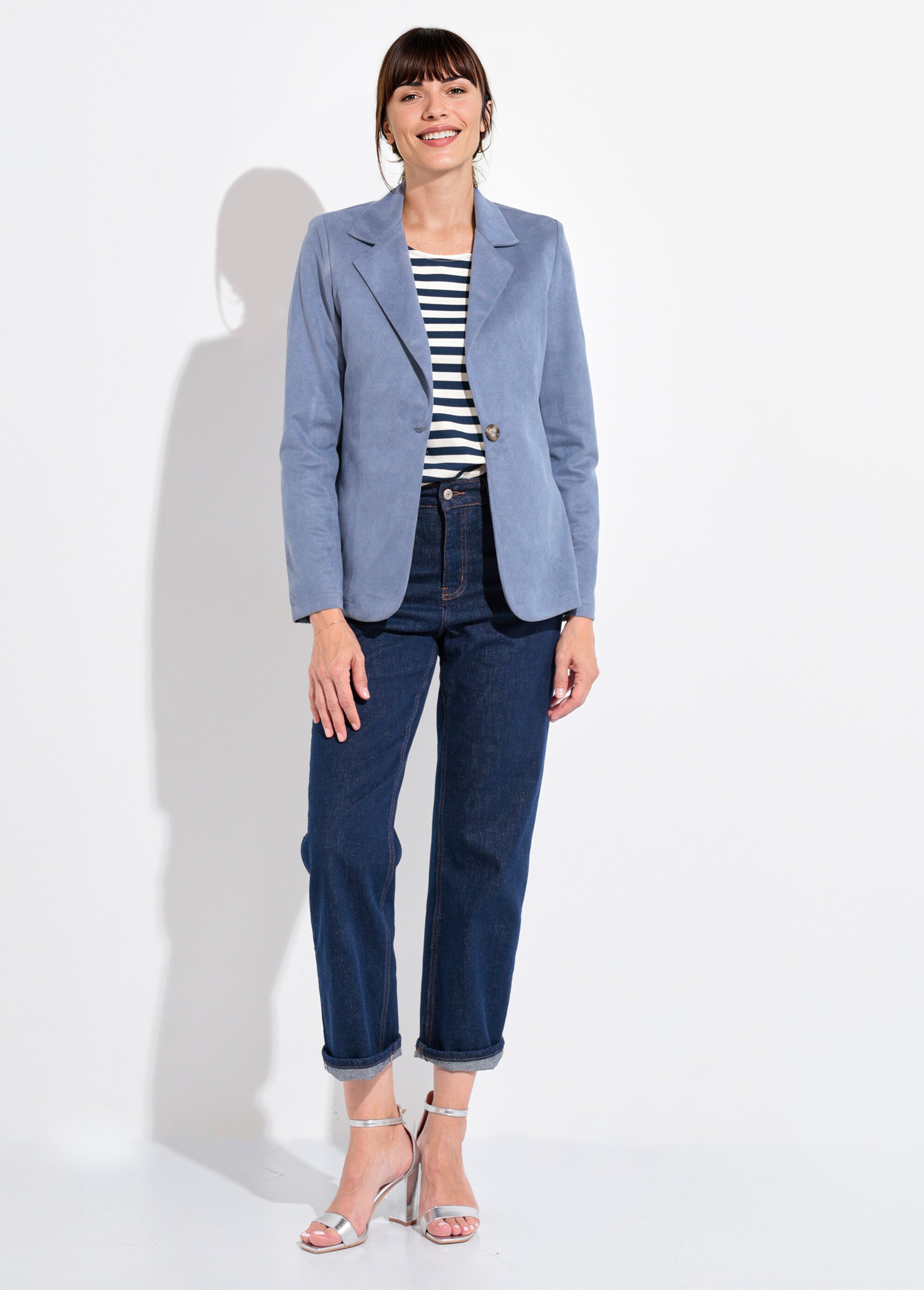 Veste col tailleur 1 bouton twill souple Femme Bleu SJ-BLAVEL SF1