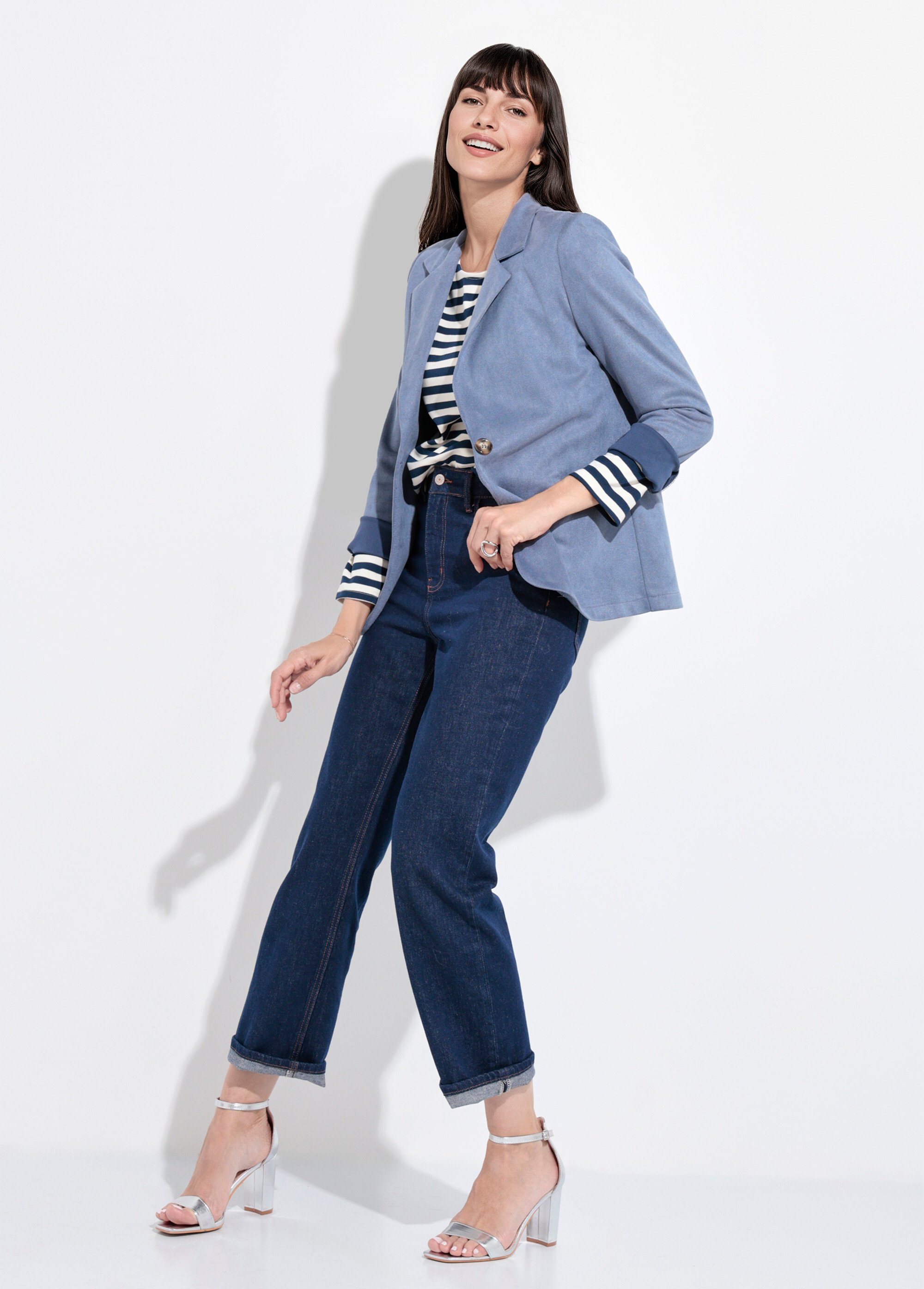Veste col tailleur 1 bouton twill souple Femme Bleu SJ-BLAVEL SI1