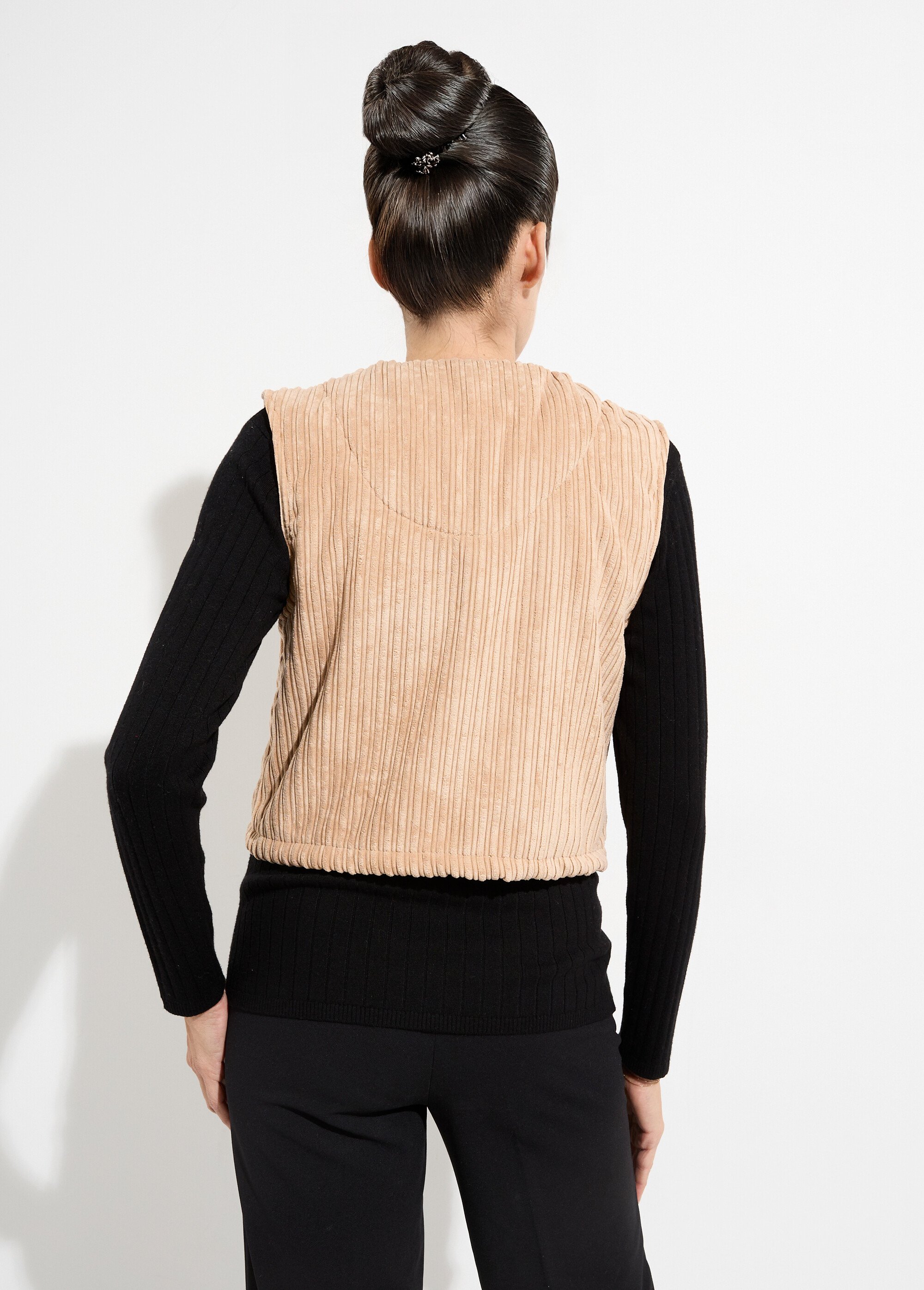 Veste zippée col V sans manches velours
