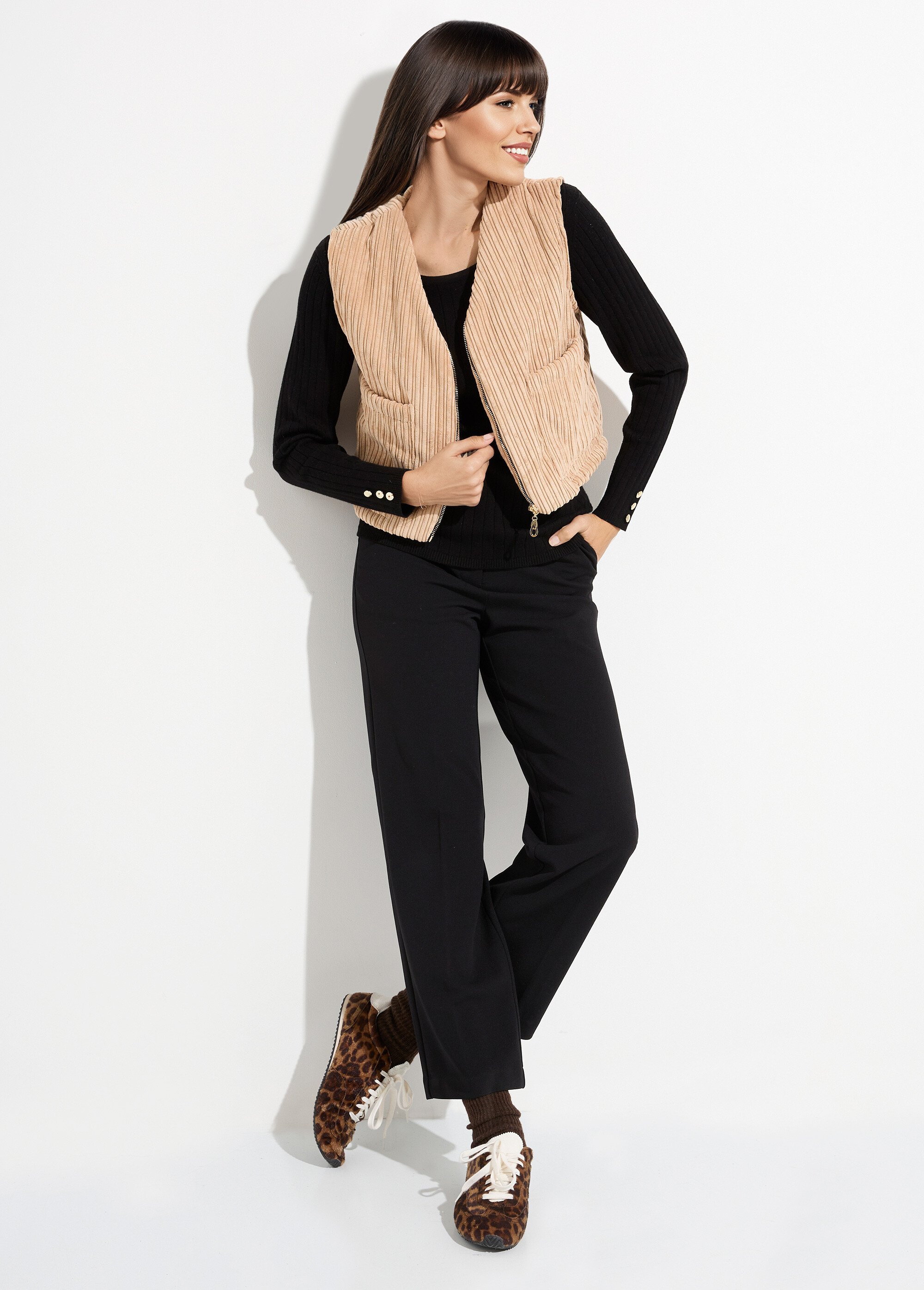 Veste zippée col V sans manches velours Femme Marron SJ-COTZIP SI1